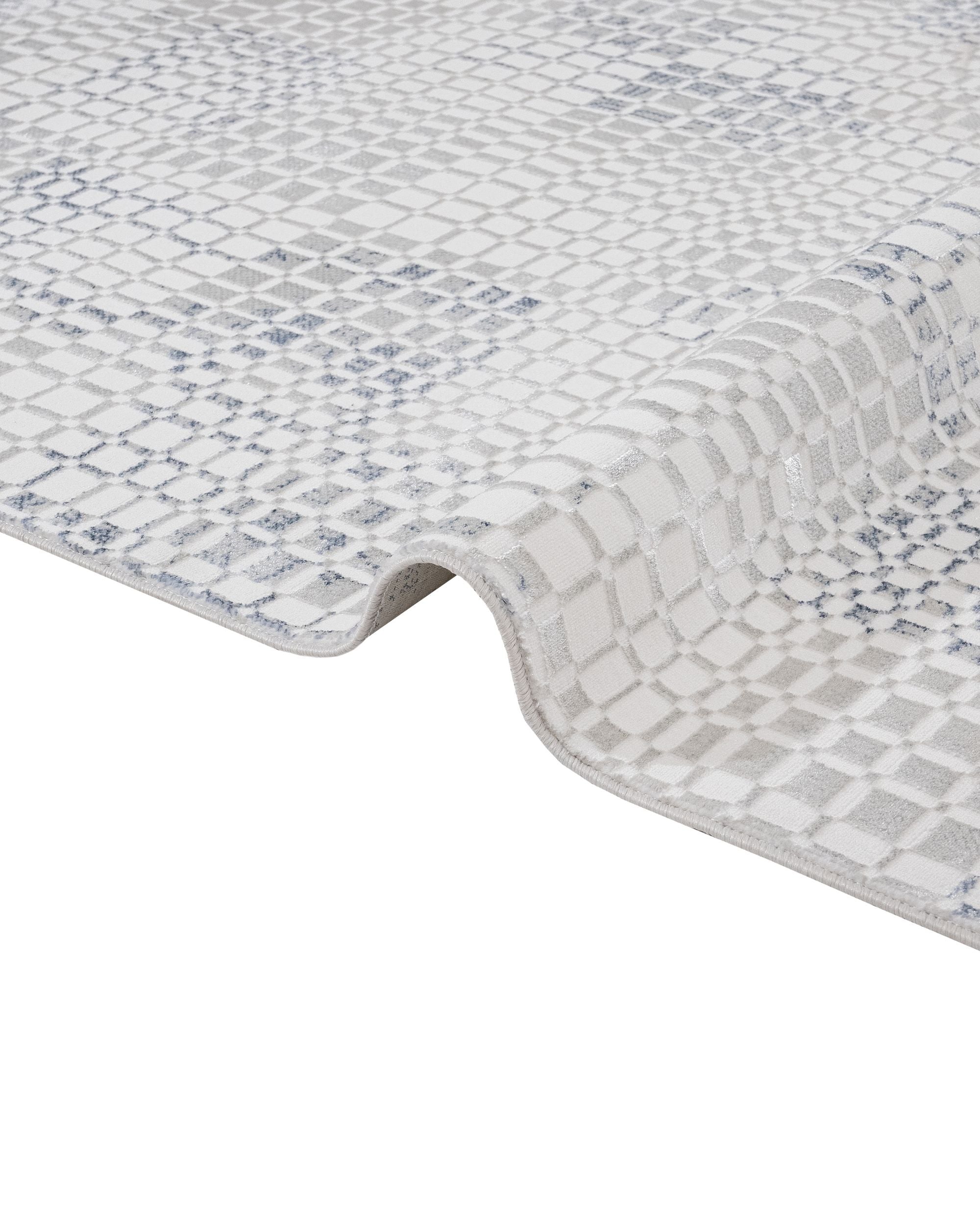 Cotton Area Rug – Machine Made Blue Geometric Rug With Soft Threads & Anti Slip