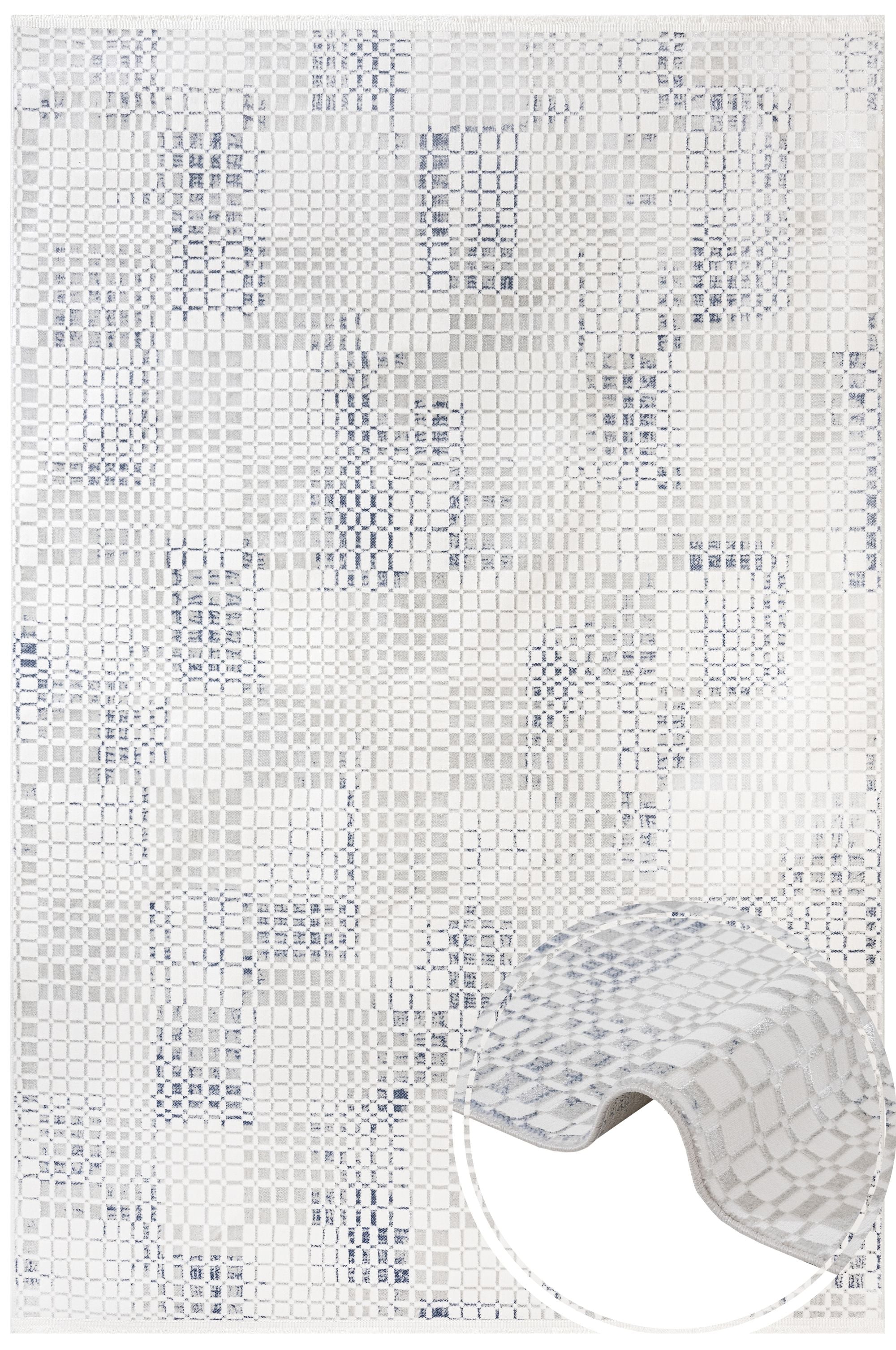 Cotton Area Rug – Machine Made Blue Geometric Rug With Soft Threads & Anti Slip