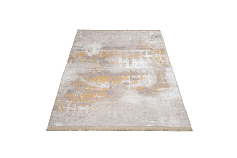 Modern Beige Area Rug – Cotton Chenille Digital Print Carpet for Living Room