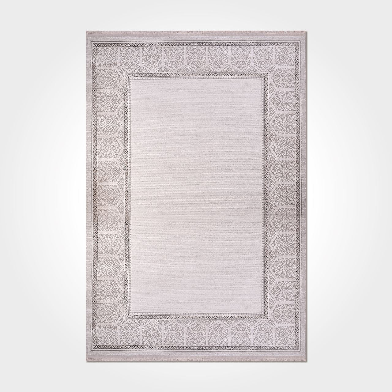 Machine Made Area Rug - Cream Frame Rug With Laser Cut Edge, Non Slip