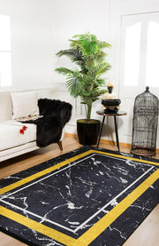Digital Print Area Rug – Yellow Frame Rug | Black Non Slip Floor Mat, Antibacterial