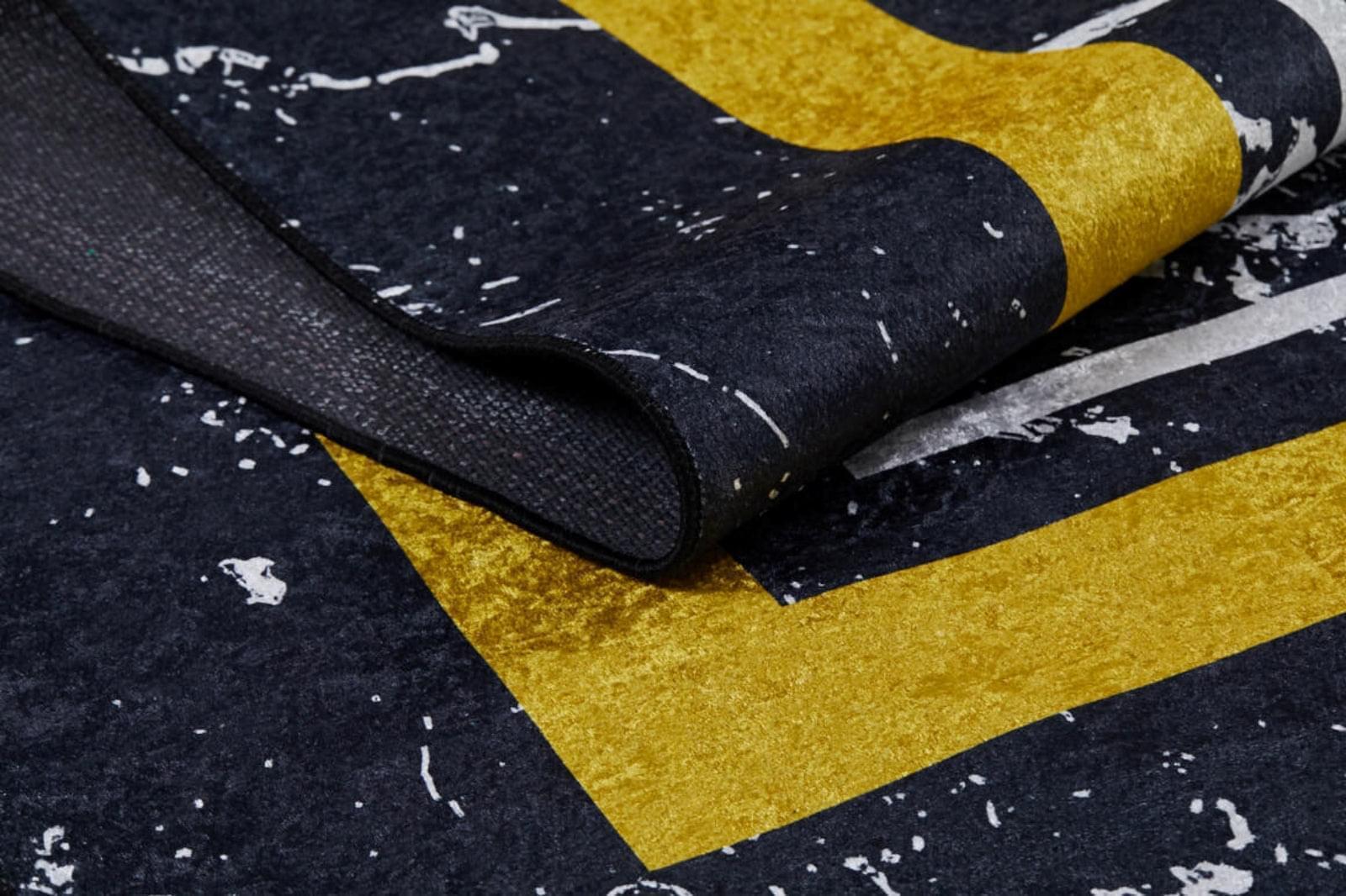 Digital Print Area Rug – Yellow Frame Rug | Black Non Slip Floor Mat, Antibacterial