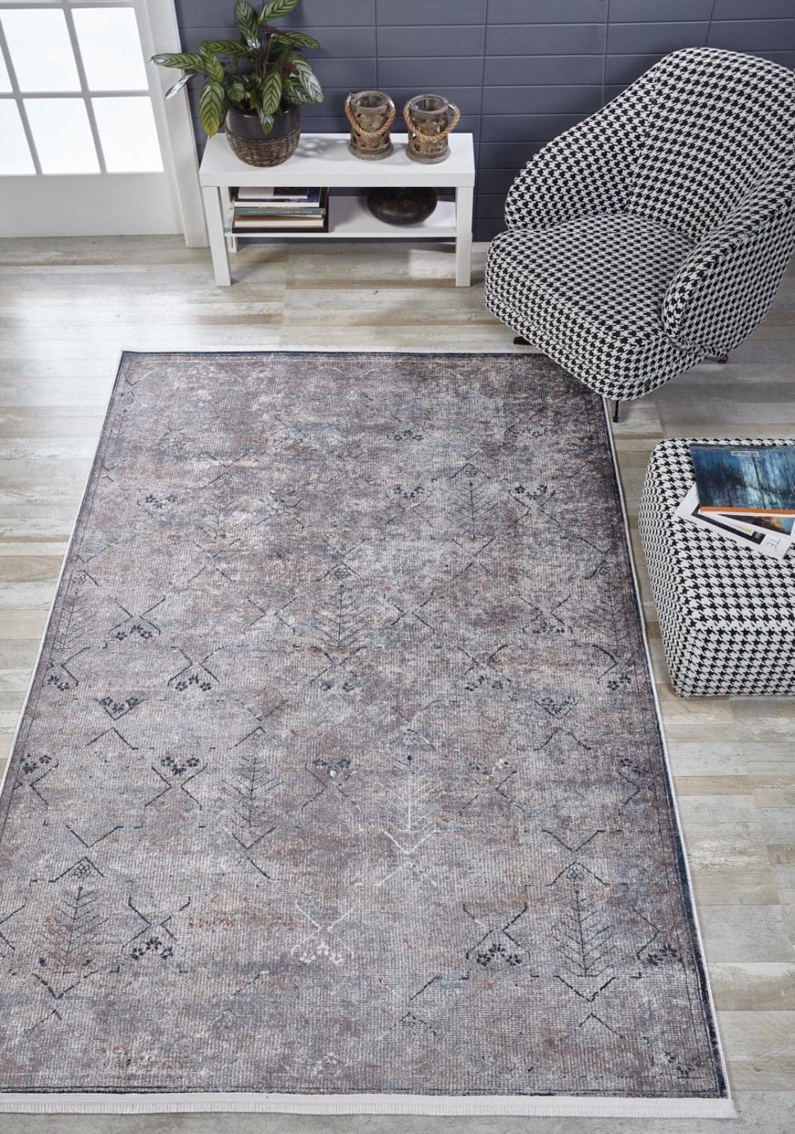 Modern Area Rug – Grey Digital Print Carpet | Antibacterial, Non Slip & Washable