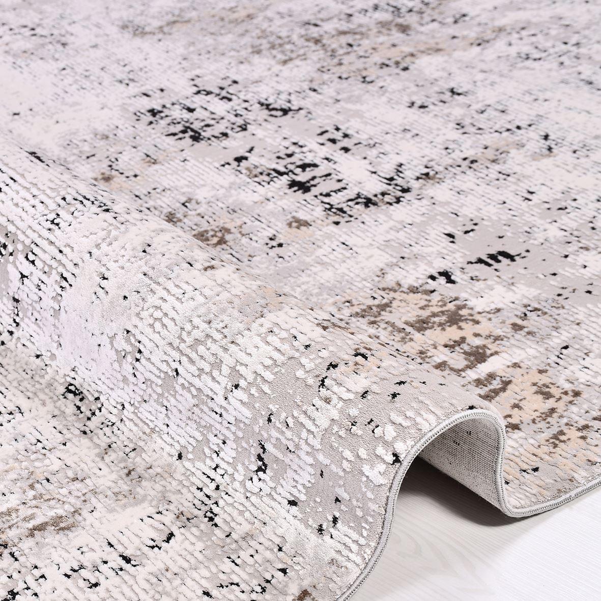 Modern Area Rug – Beige Machine Made Rug with Overlocked Edge, Durable Acrylic