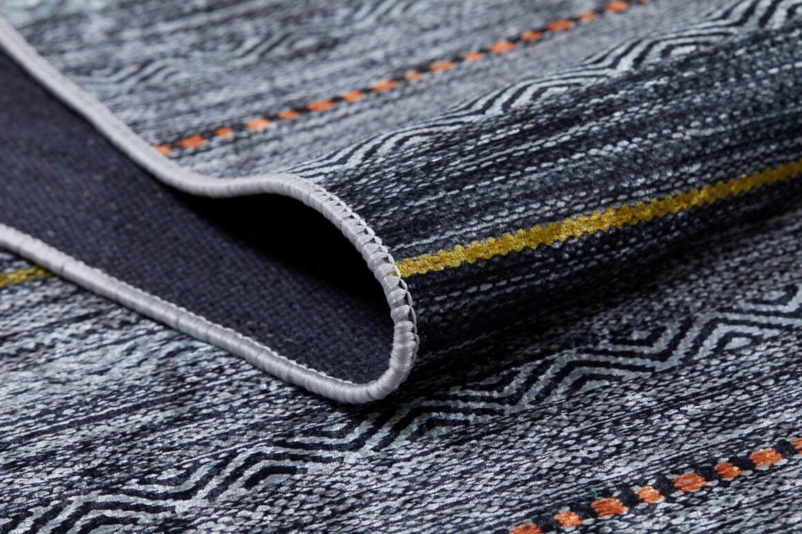 Anthracite Striped Area Rug - Digital Print Non Slip Carpet for Living Room