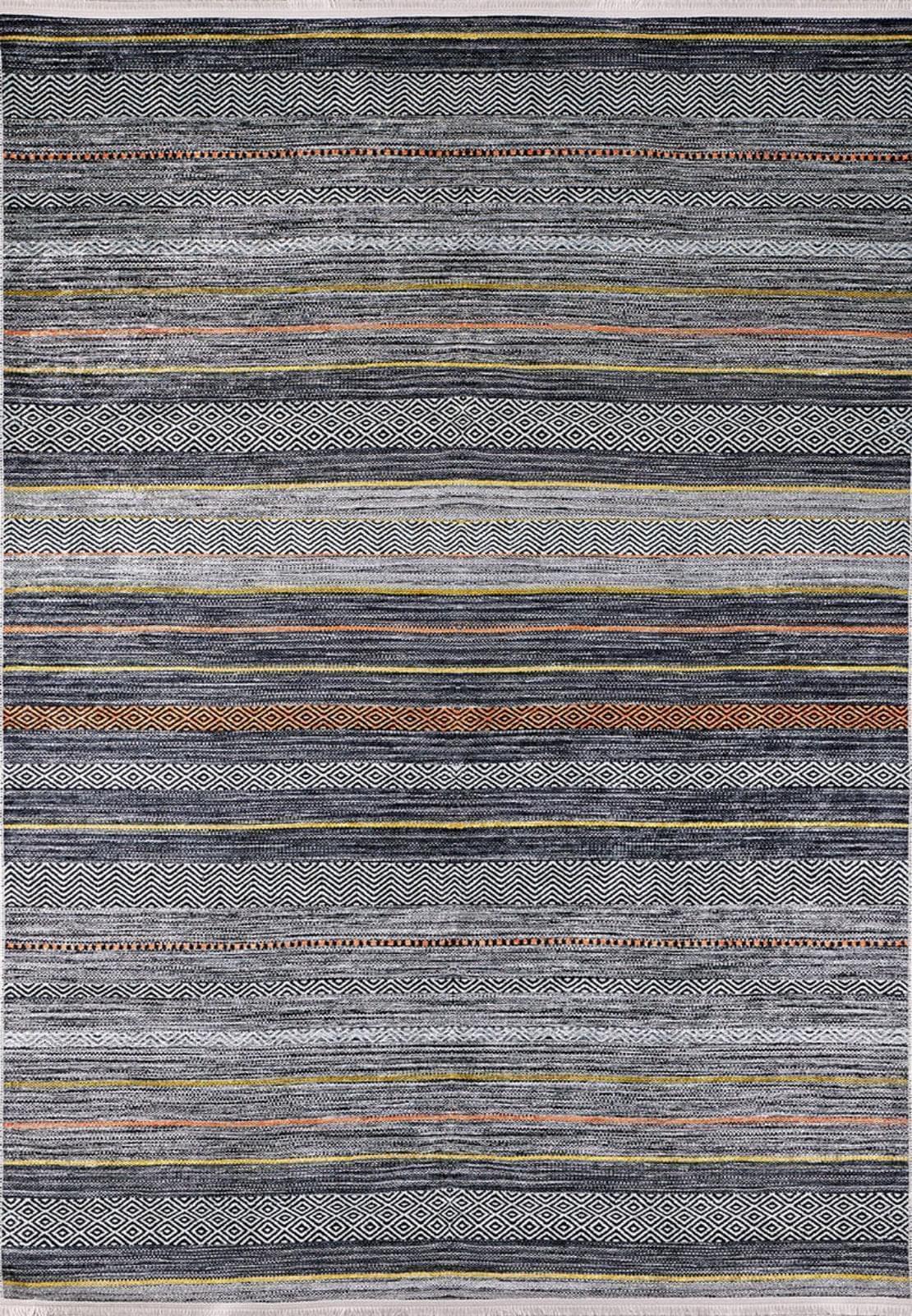 Anthracite Striped Area Rug - Digital Print Non Slip Carpet for Living Room