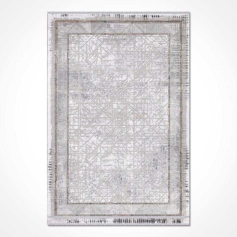Grey Area Rug - Machine Made Frame Rug with 8mm Pile Height & Overlocked Edge