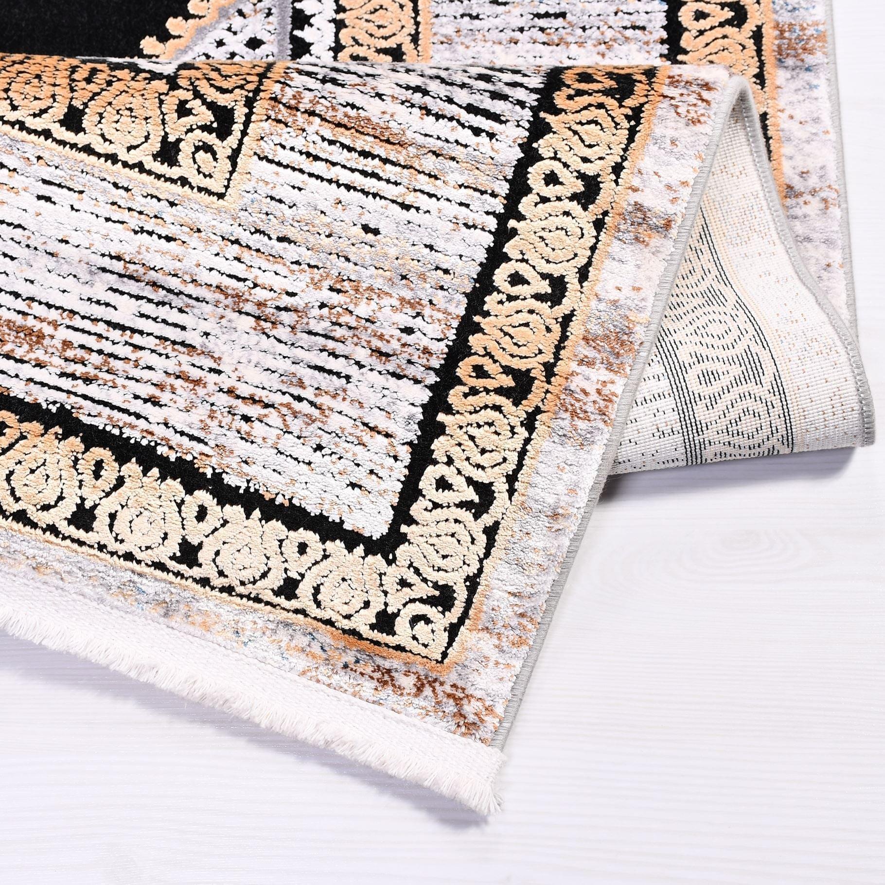 Viscose Area Rug – Machine Made Geometric Cream Rug With Cotton Weft