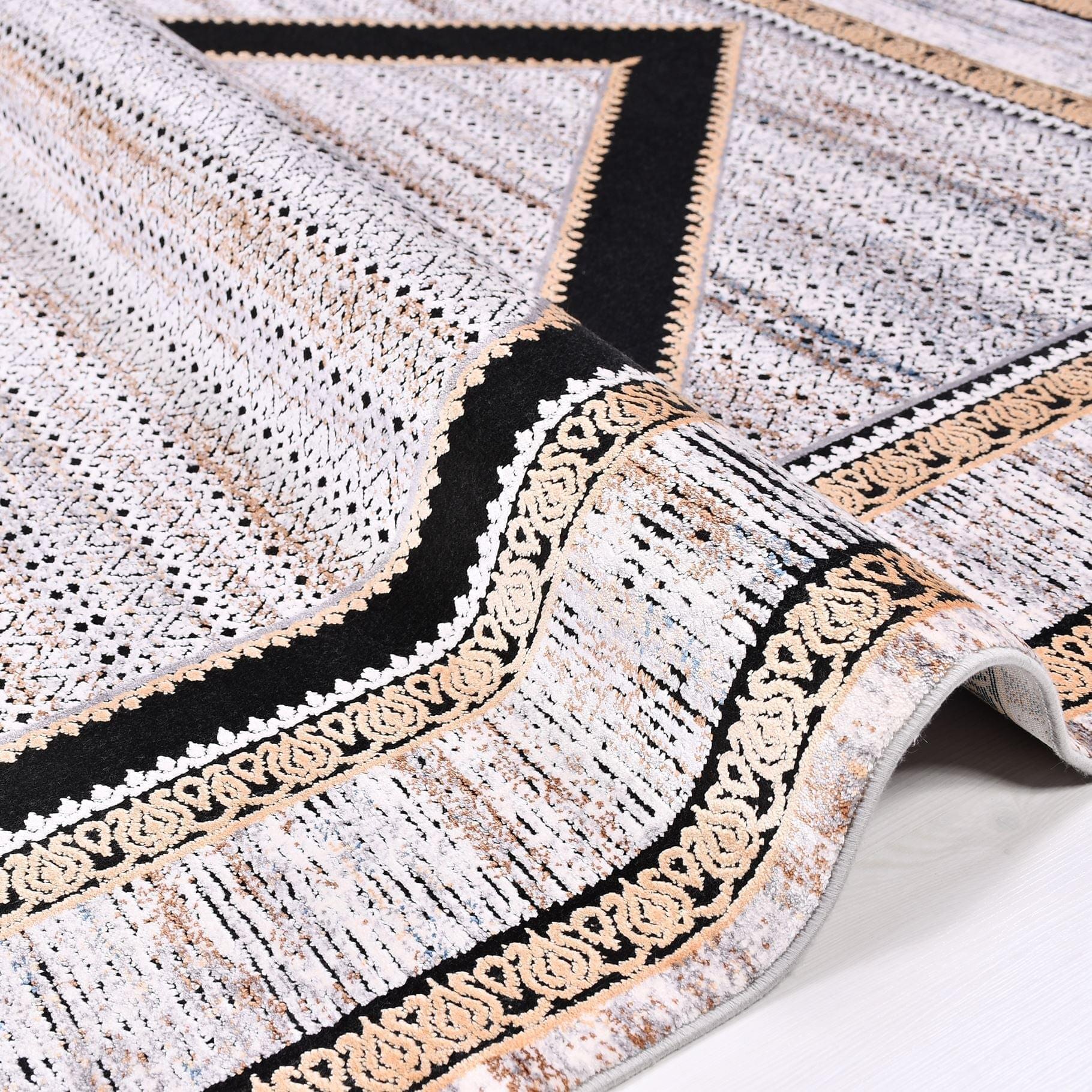 Viscose Area Rug – Machine Made Geometric Cream Rug With Cotton Weft