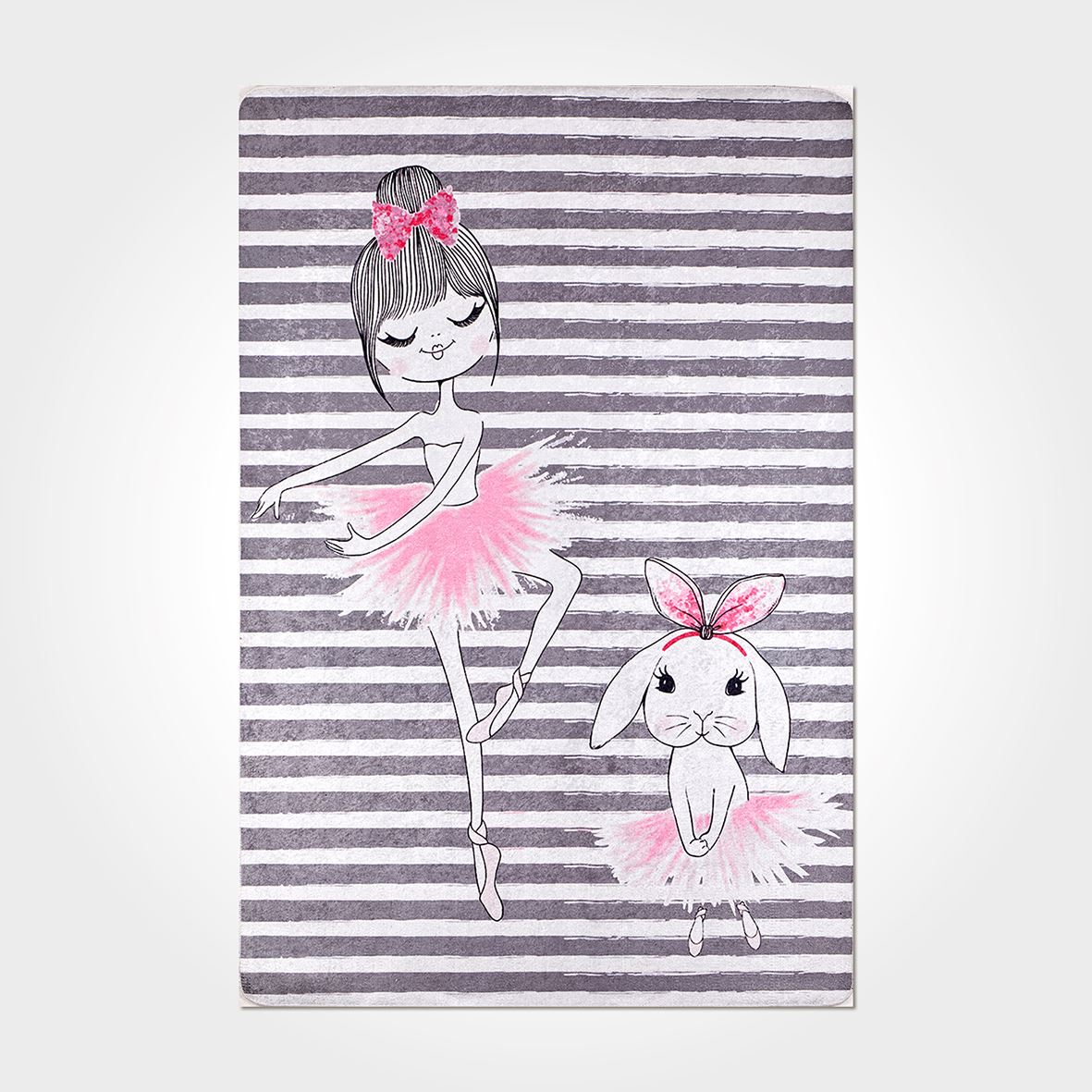 Kids Digital Print Rug - Washable Non Slip Pink Chenille & Cotton Yarn Carpet