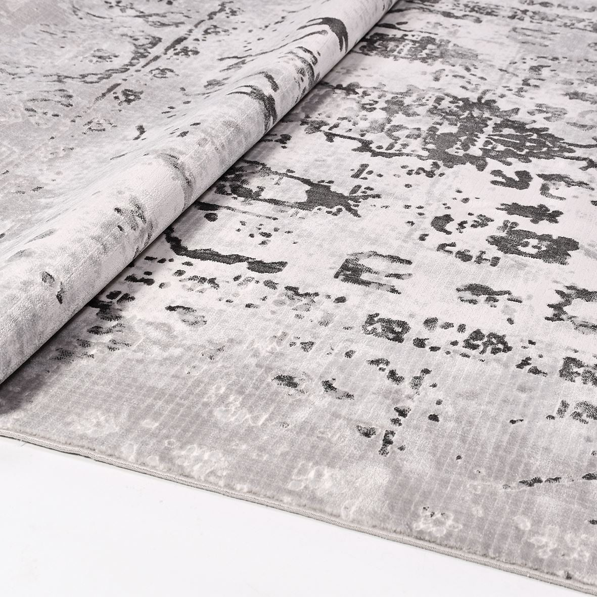 Vintage Area Rug - Grey Machine Made Rug With 6mm Pile, Washable Non Slip