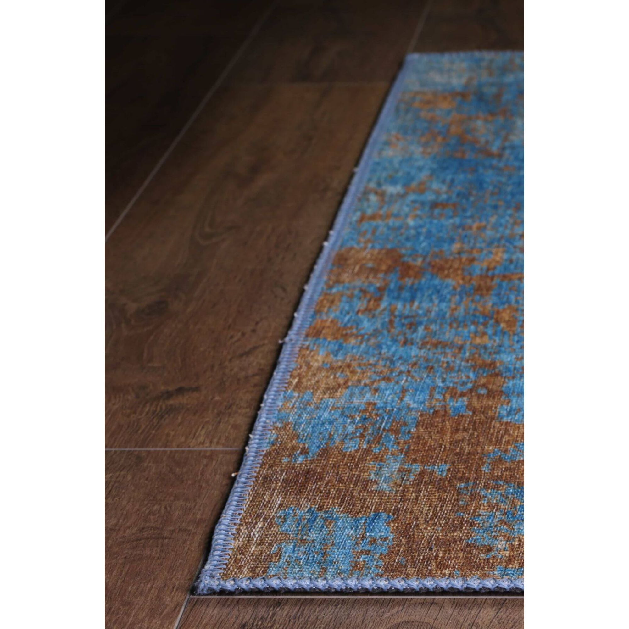 Modern Cotton Area Rug – Washable Non Slip Blue Microfiber Carpet for Living Room
