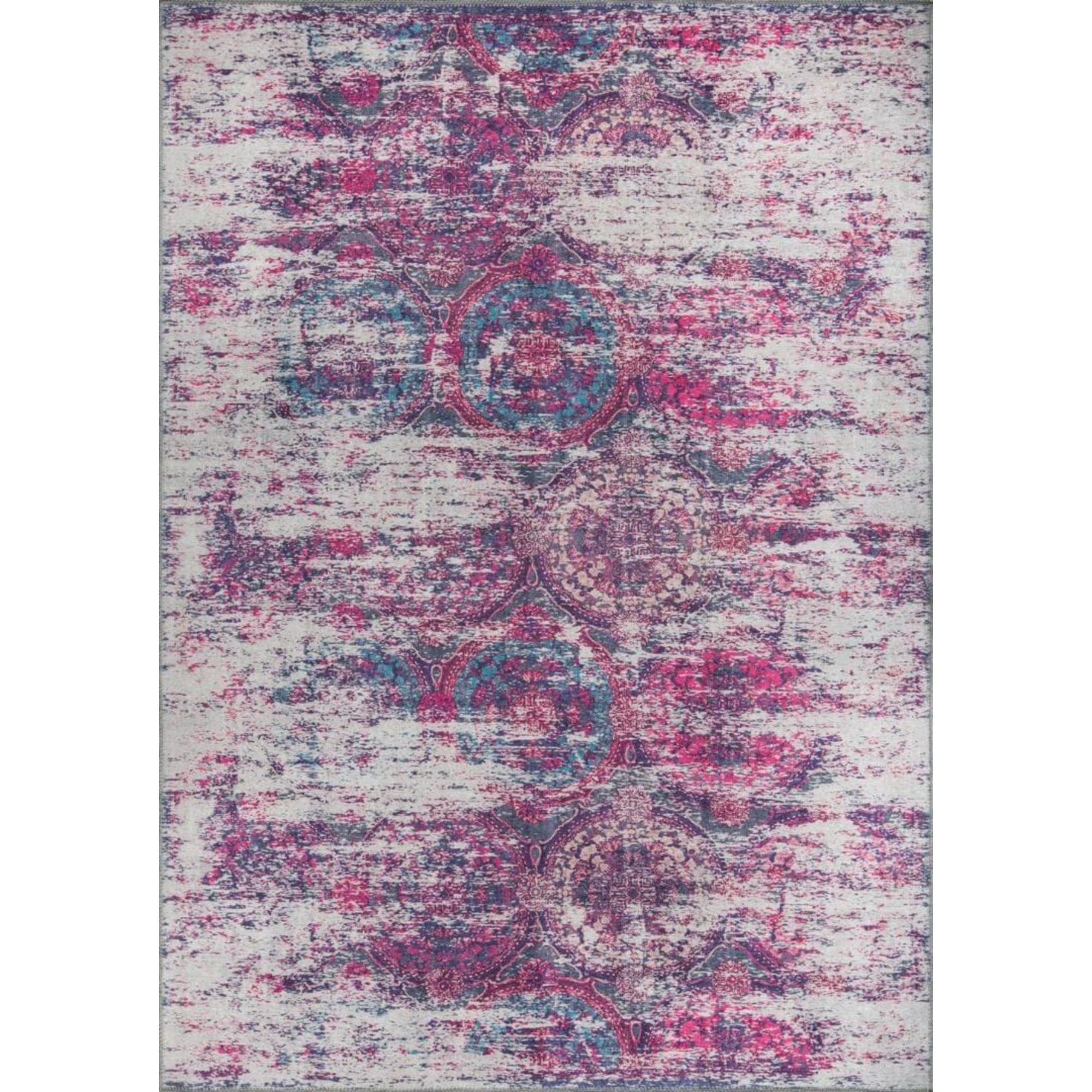 Purple Ethnic Area Rug – Washable Non Slip Cotton Decorative Floor Carpet