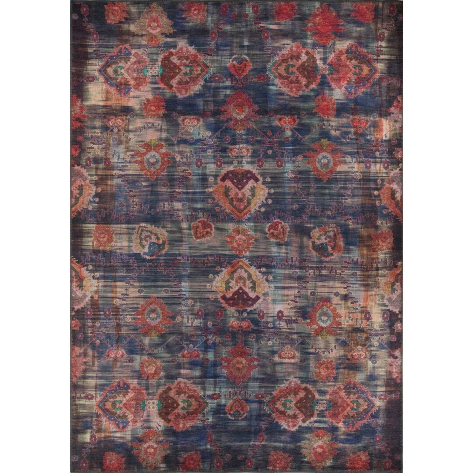 Ethnic Cotton Area Rug – Washable Non Slip Blue Microfiber Carpet