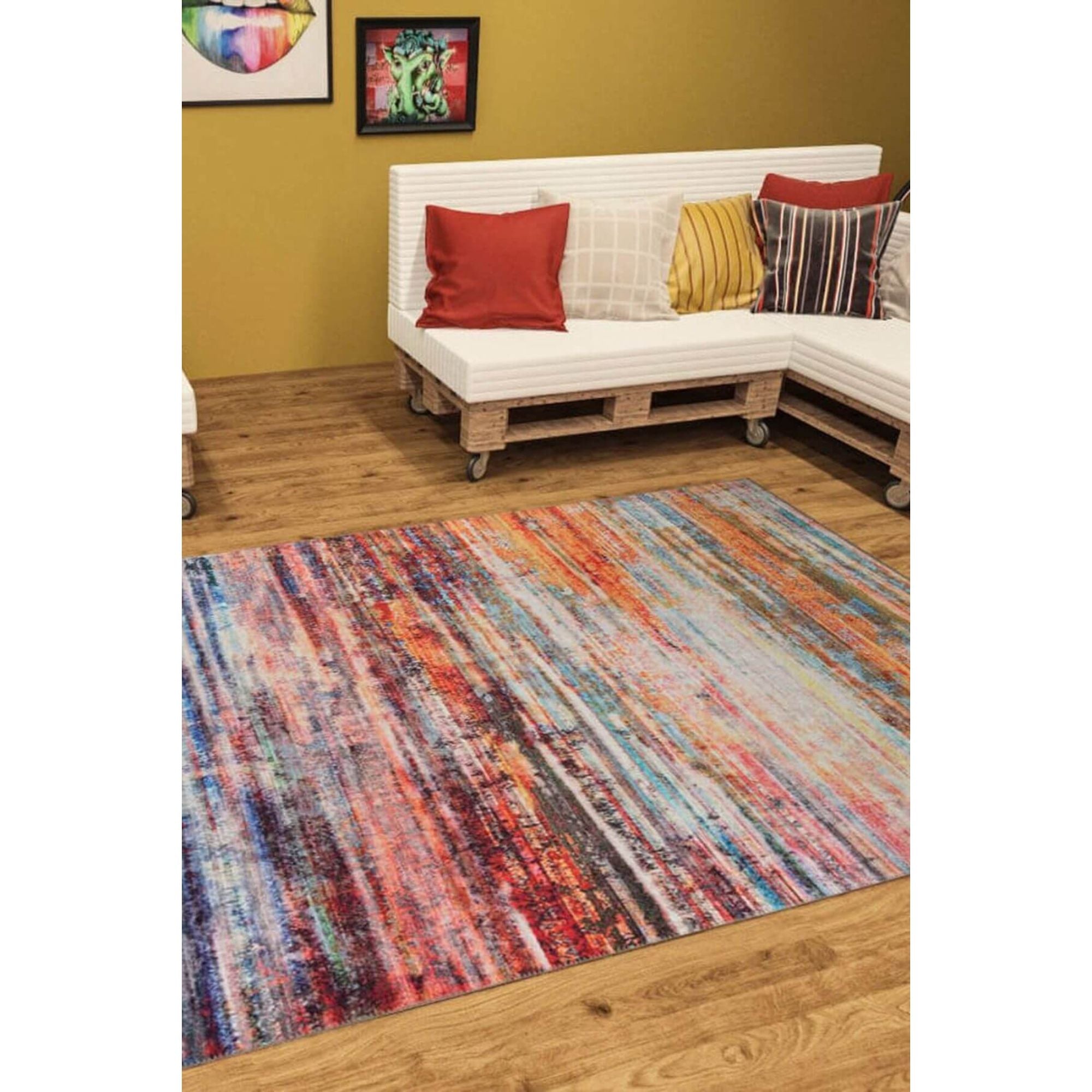 Modern Cotton Area Rug – Washable Non Slip Blue Soft Microfiber Carpet
