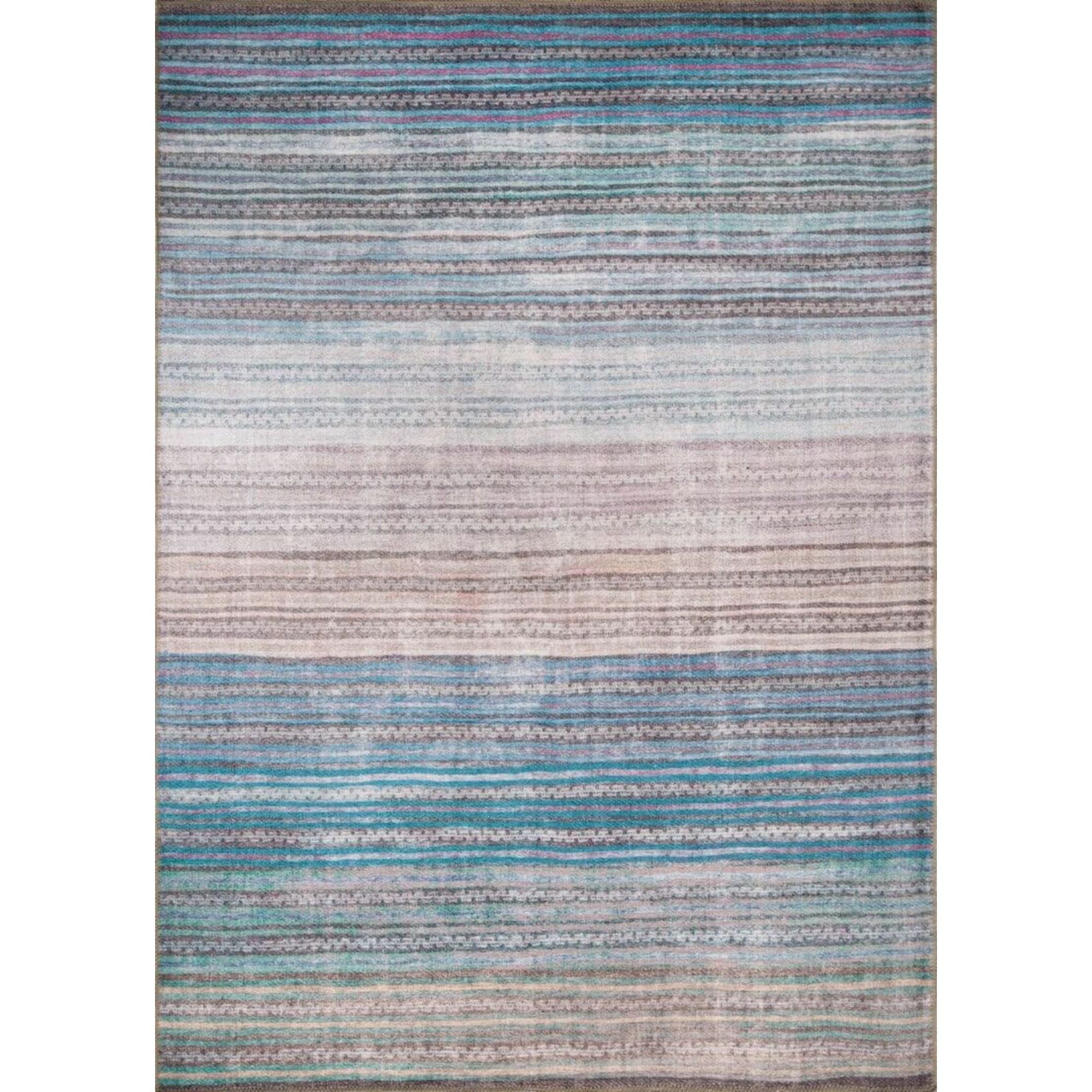 Blue Striped Area Rug – Washable Non Slip Cotton Area Rug for Living Room