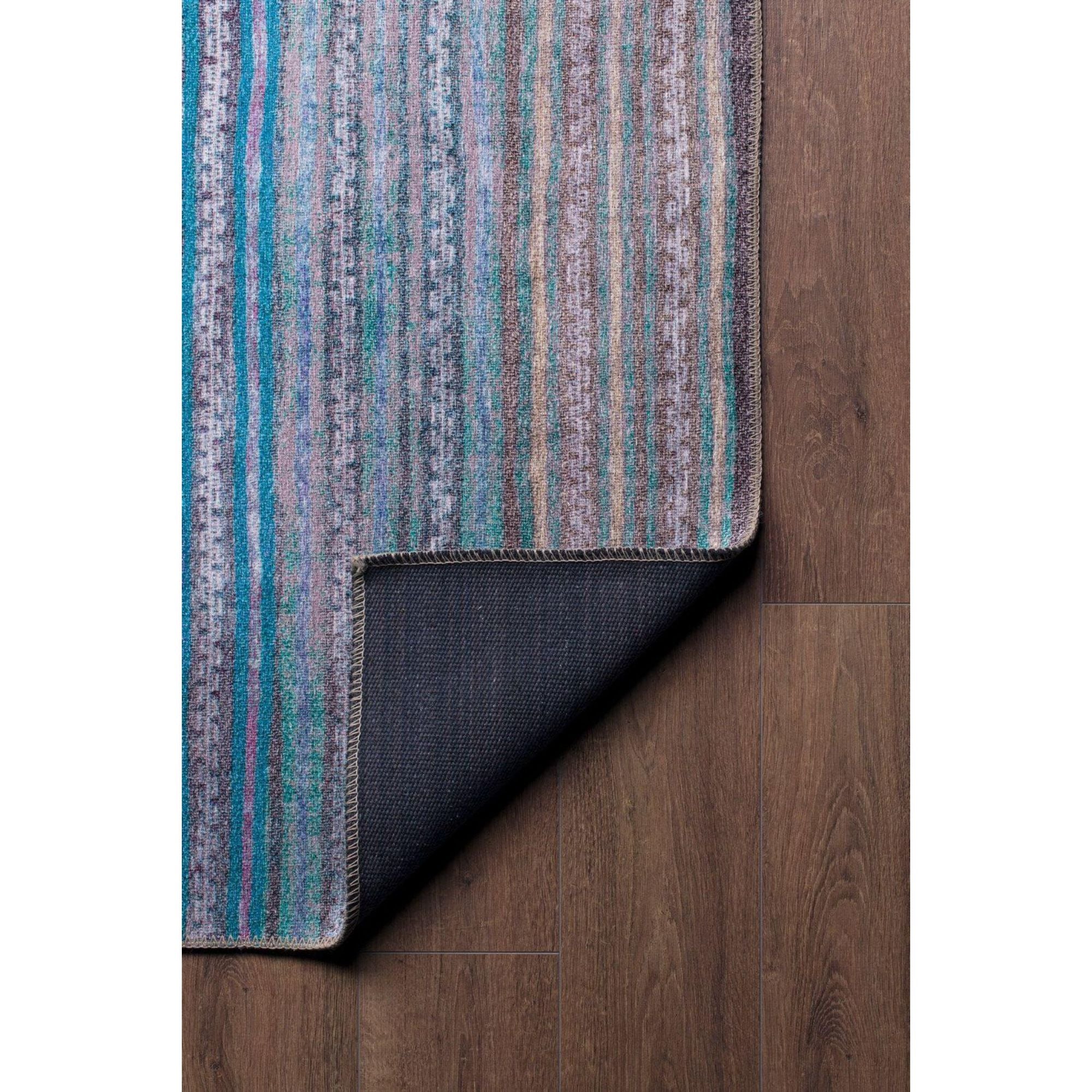 Blue Striped Area Rug – Washable Non Slip Cotton Area Rug for Living Room