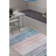 Blue Striped Area Rug – Washable Non Slip Cotton Area Rug for Living Room