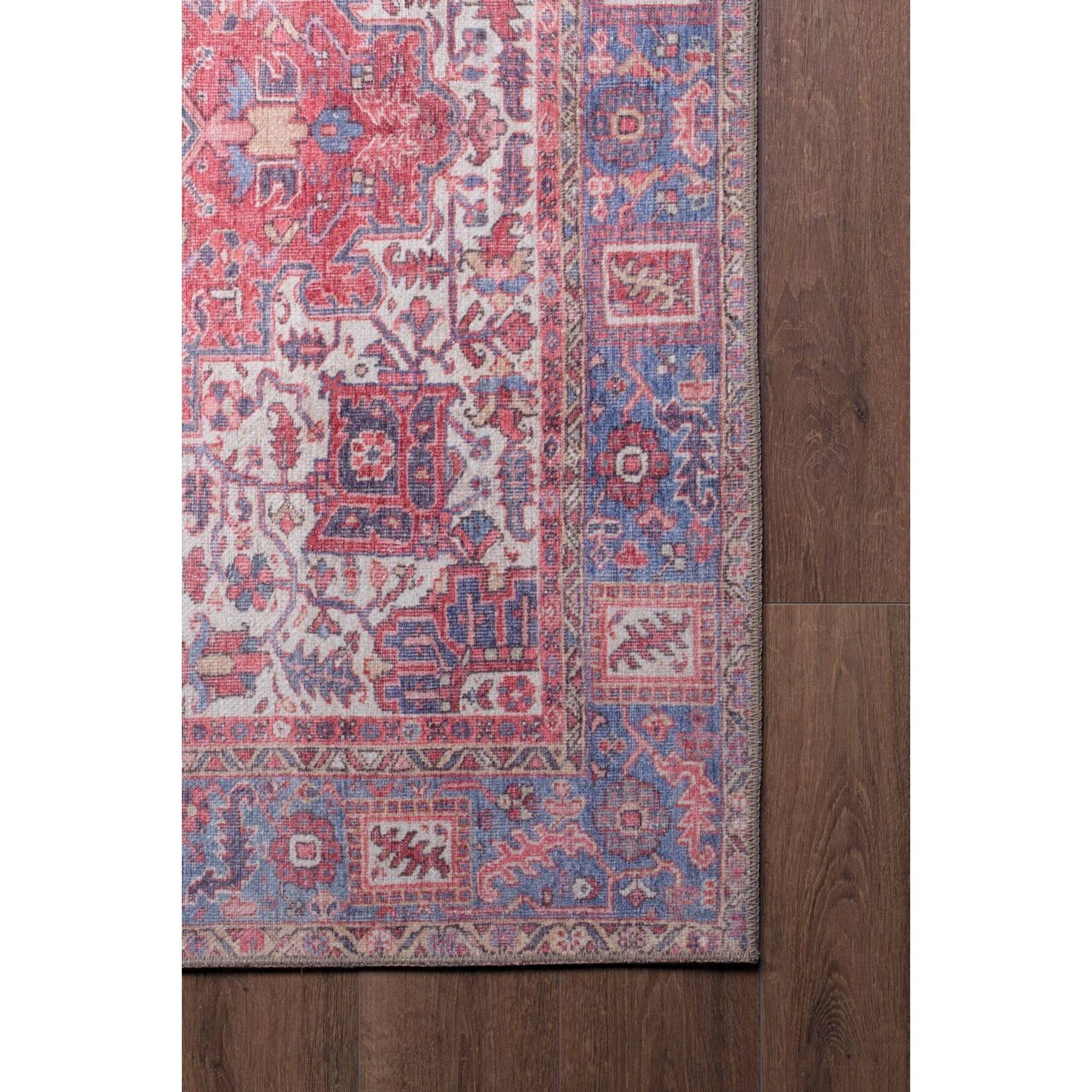 Digital Print Area Rug - Washable Non Slip Red Medallion Cotton Carpet