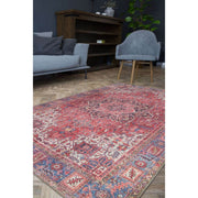 Digital Print Area Rug - Washable Non Slip Red Medallion Cotton Carpet
