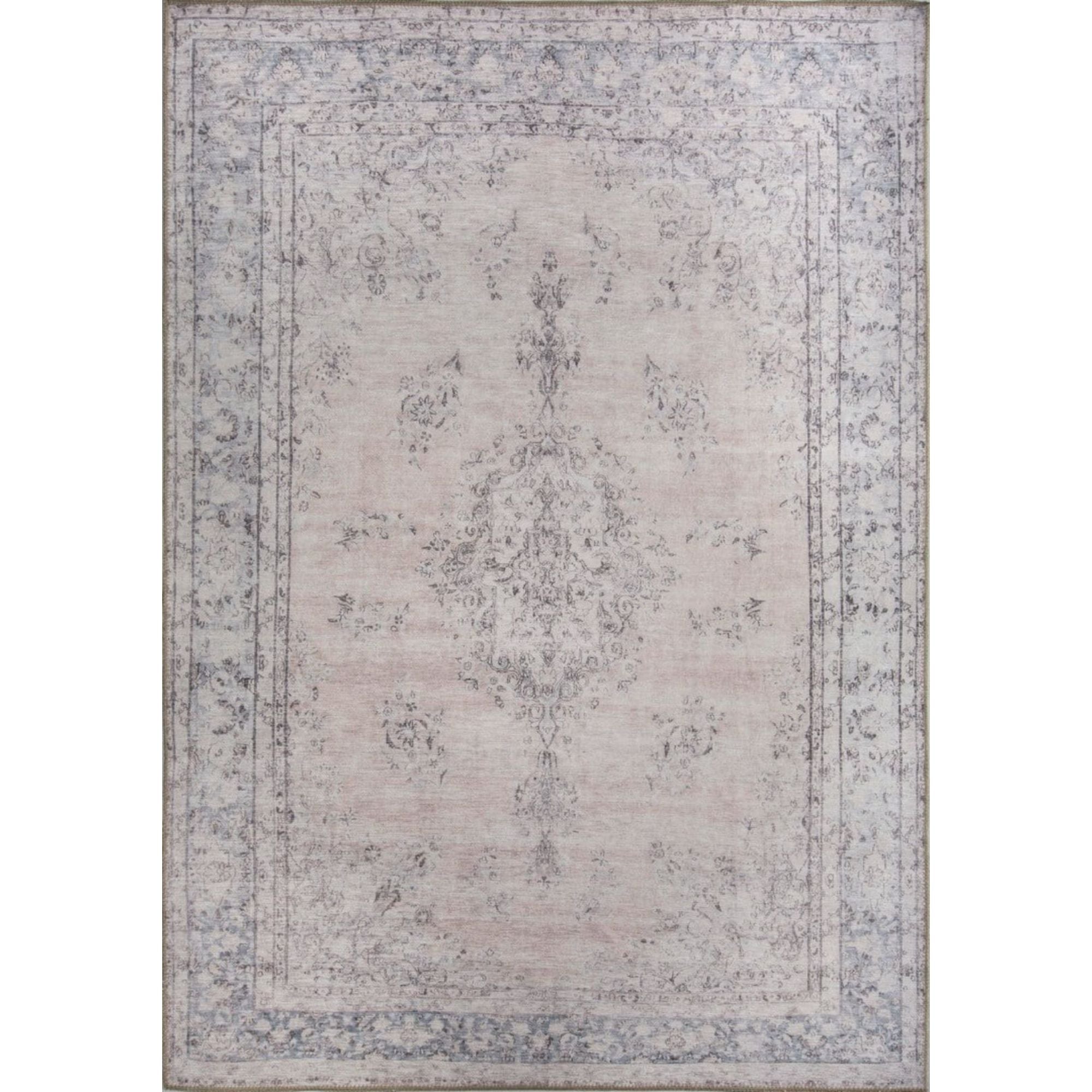 Digital Print Area Rug - Washable Non Slip Ethnic Cotton Grey Rug for Living Room