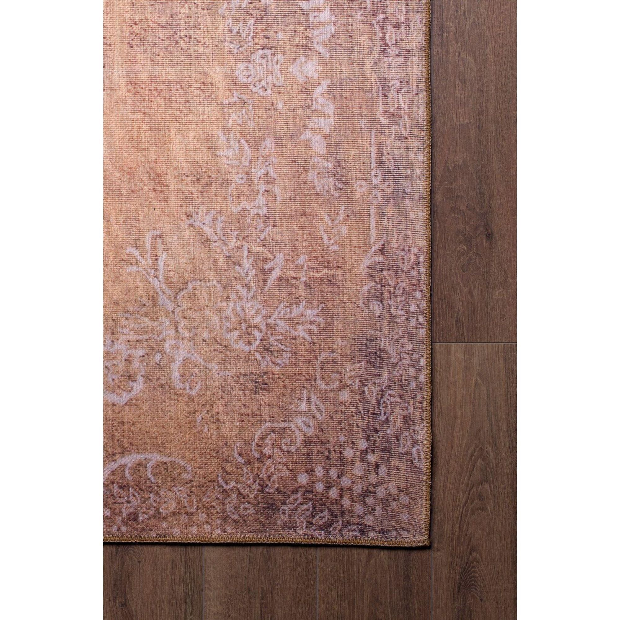 Ethnic Cotton Area Rug - Washable Non Slip Orange Decorative Floor Carpet