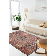 Red Ethnic Area Rug – Washable Non Slip Cotton Floor Rug with Geometric Style