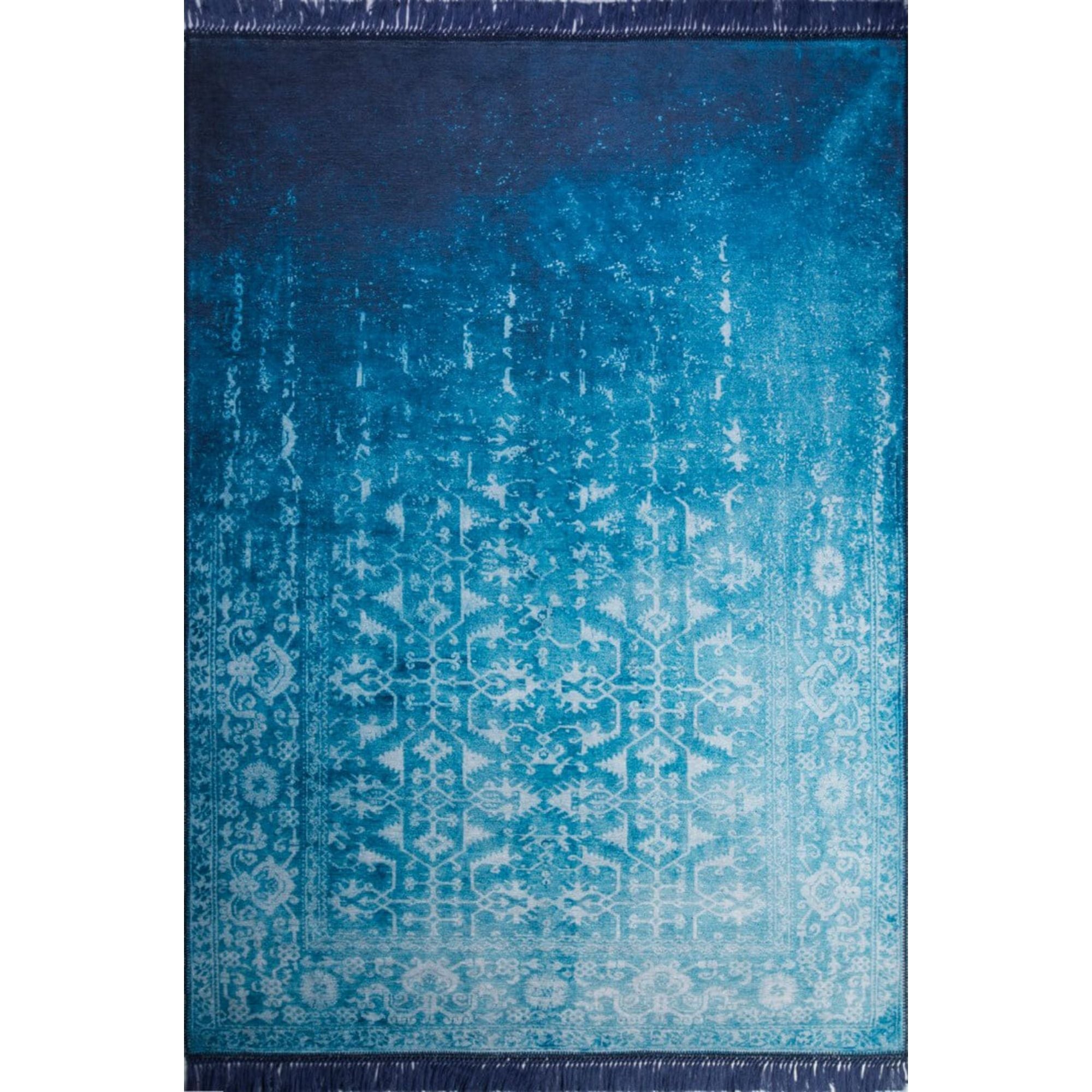 Vintage Cotton Area Rug - Blue Machine Woven Washable Non Slip Carpet