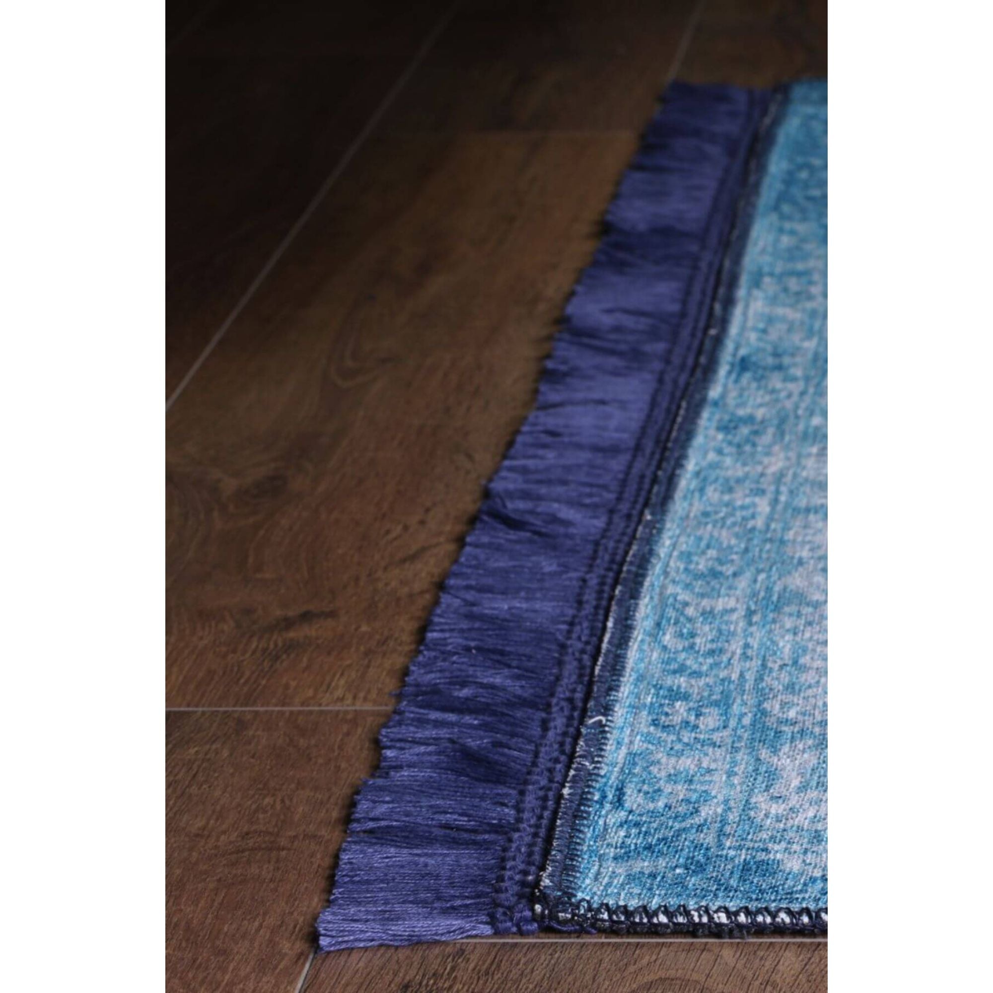 Vintage Cotton Area Rug - Blue Machine Woven Washable Non Slip Carpet