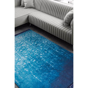 Vintage Cotton Area Rug - Blue Machine Woven Washable Non Slip Carpet