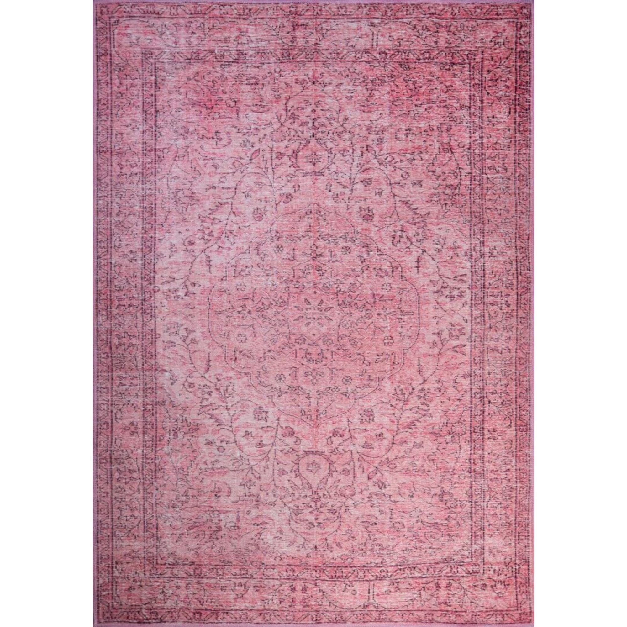 Pink Vintage Area Rug | Washable Non Slip Heavy Thick Cotton Area Rug