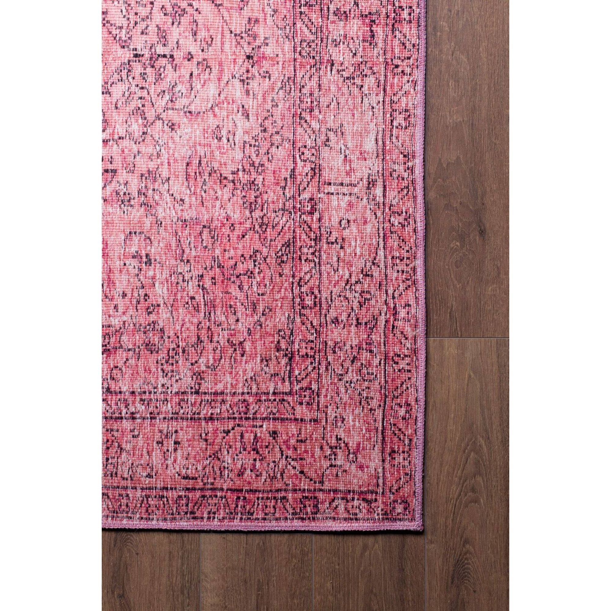 Pink Vintage Area Rug | Washable Non Slip Heavy Thick Cotton Area Rug
