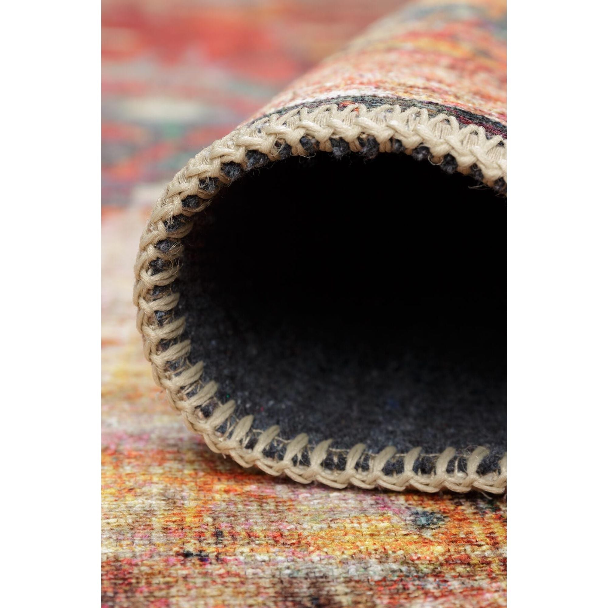 Digital Print Area Rug - Washable Non Slip Red Medallion Cotton Carpet