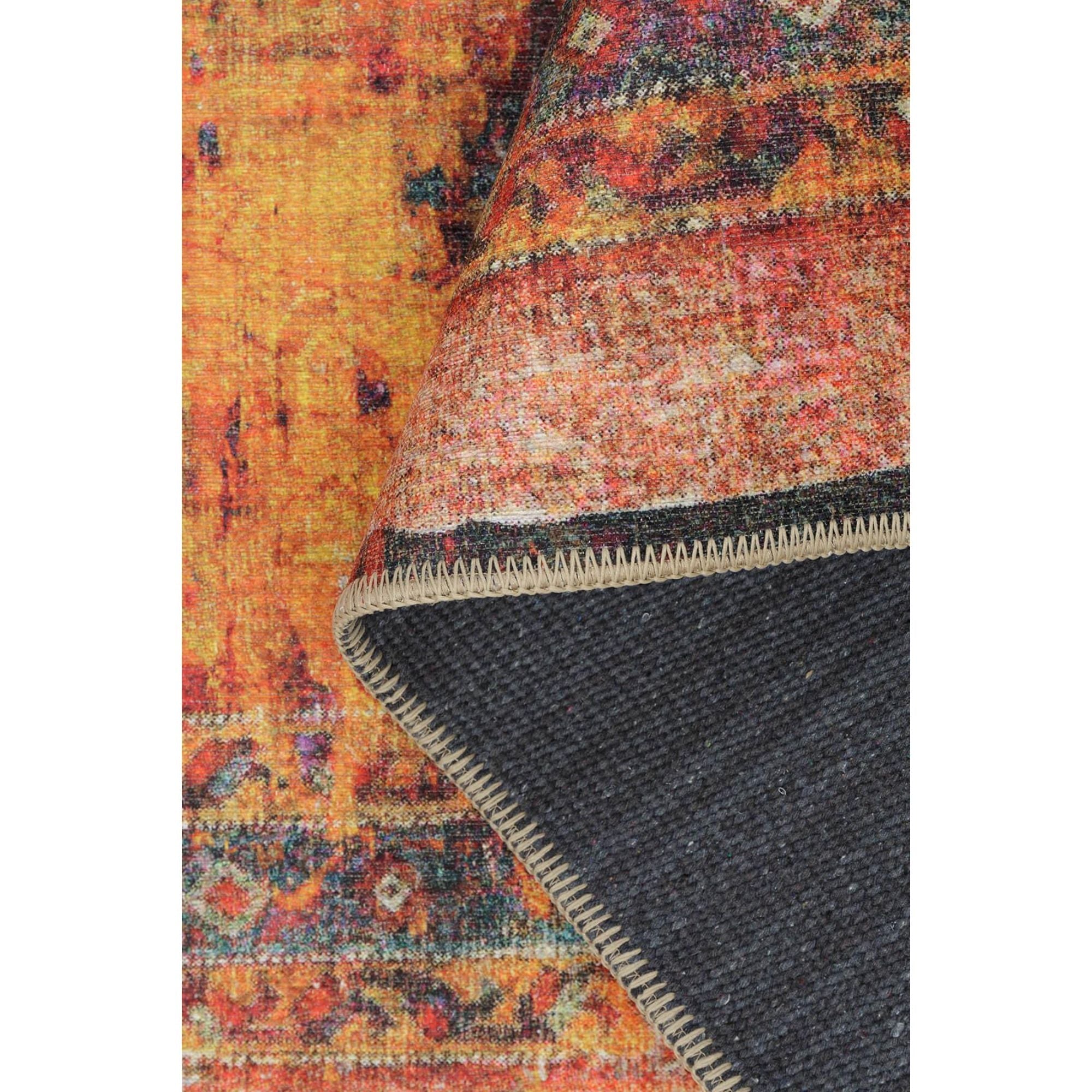 Digital Print Area Rug - Washable Non Slip Red Medallion Cotton Carpet