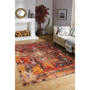 Digital Print Area Rug - Washable Non Slip Red Medallion Cotton Carpet