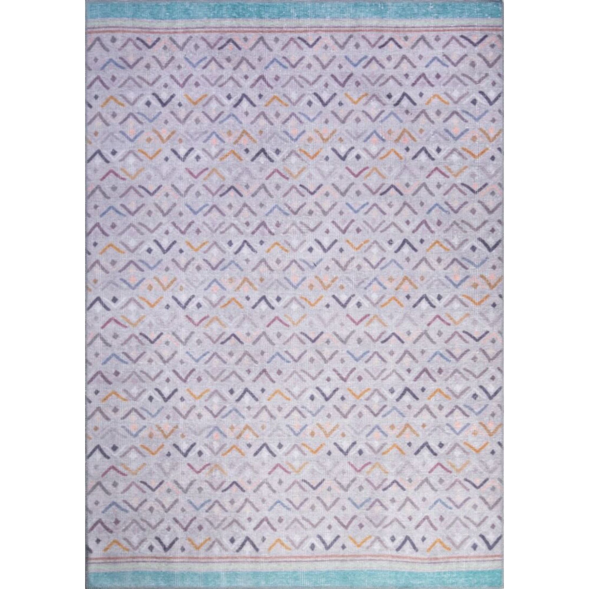 Grey Geometric Area Rug - Cotton Washable Non Slip Soft Microfiber Carpet