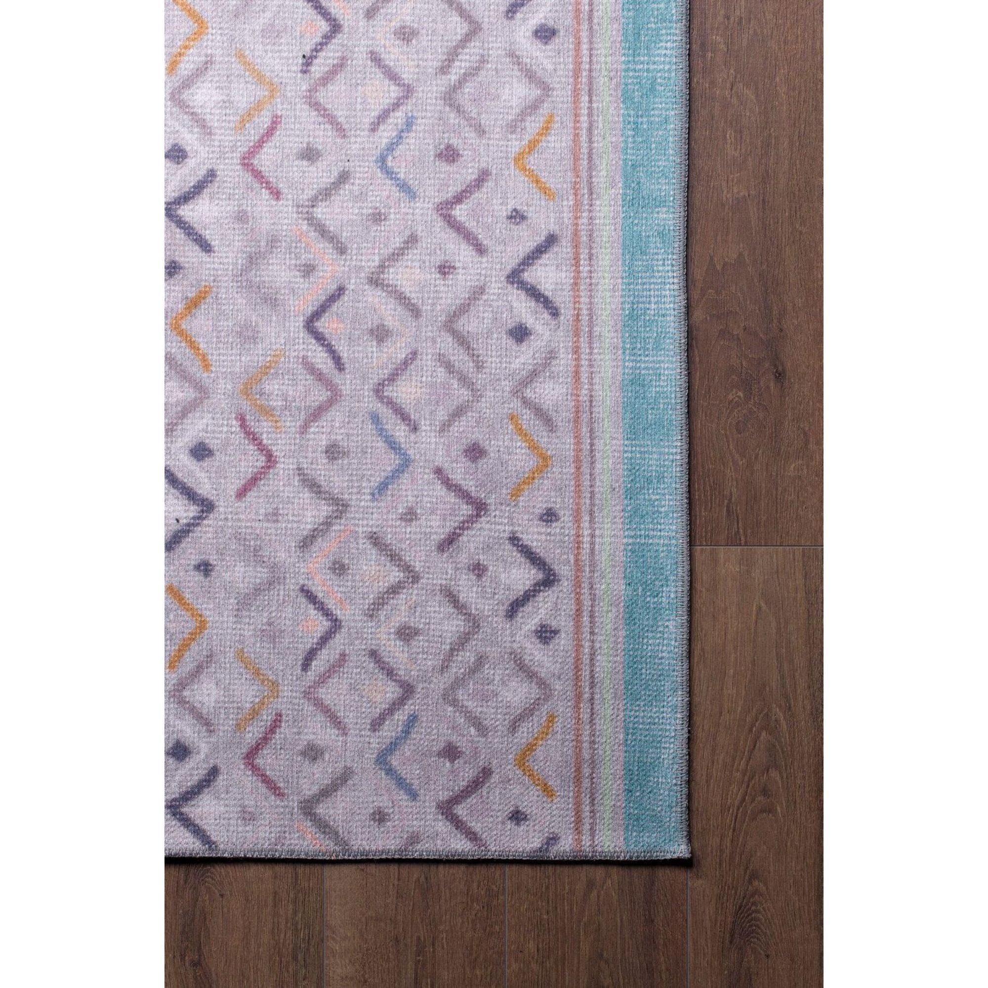 Grey Geometric Area Rug - Cotton Washable Non Slip Soft Microfiber Carpet