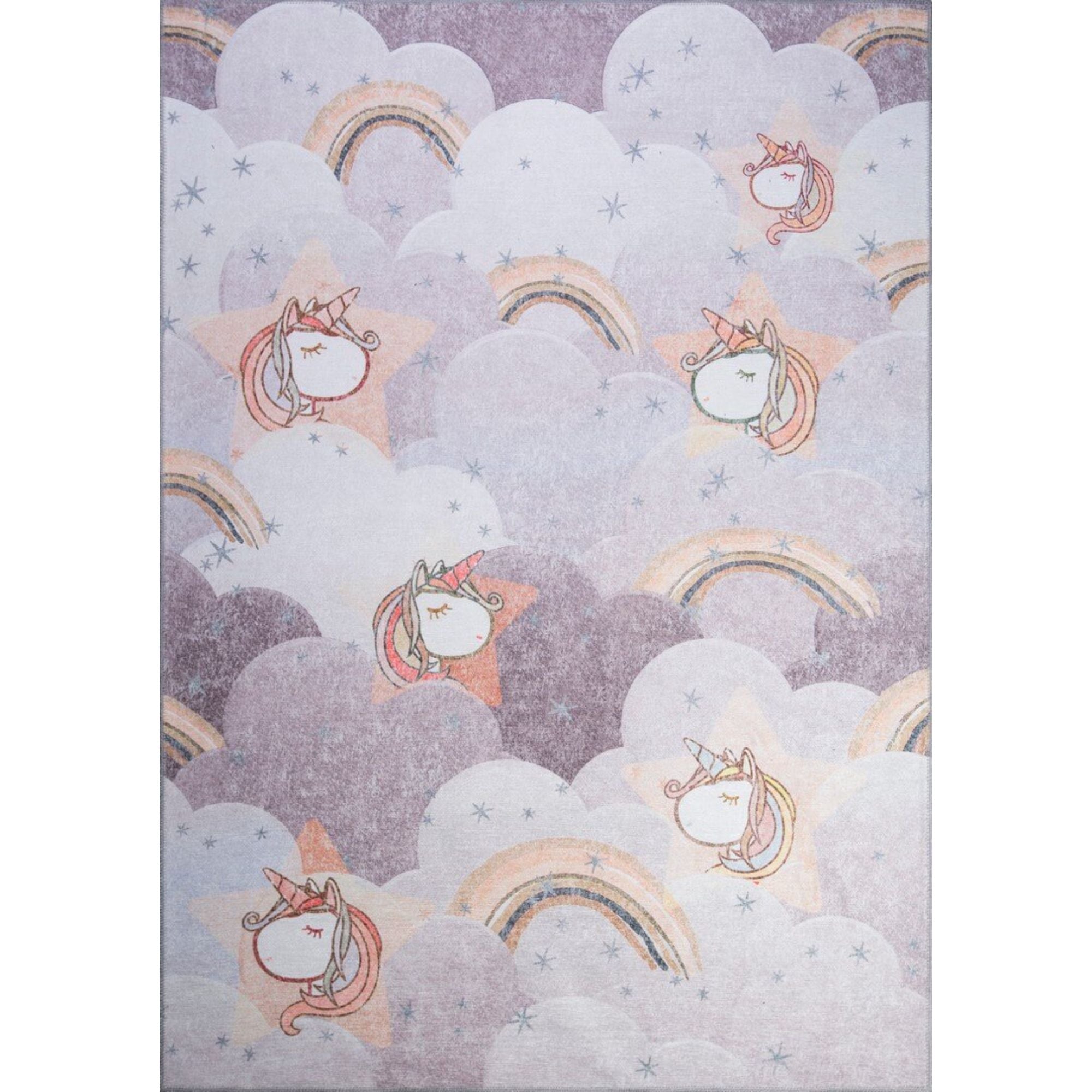 Kids Digital Print Rug - Washable Non Slip Purple Microfiber Area Carpet