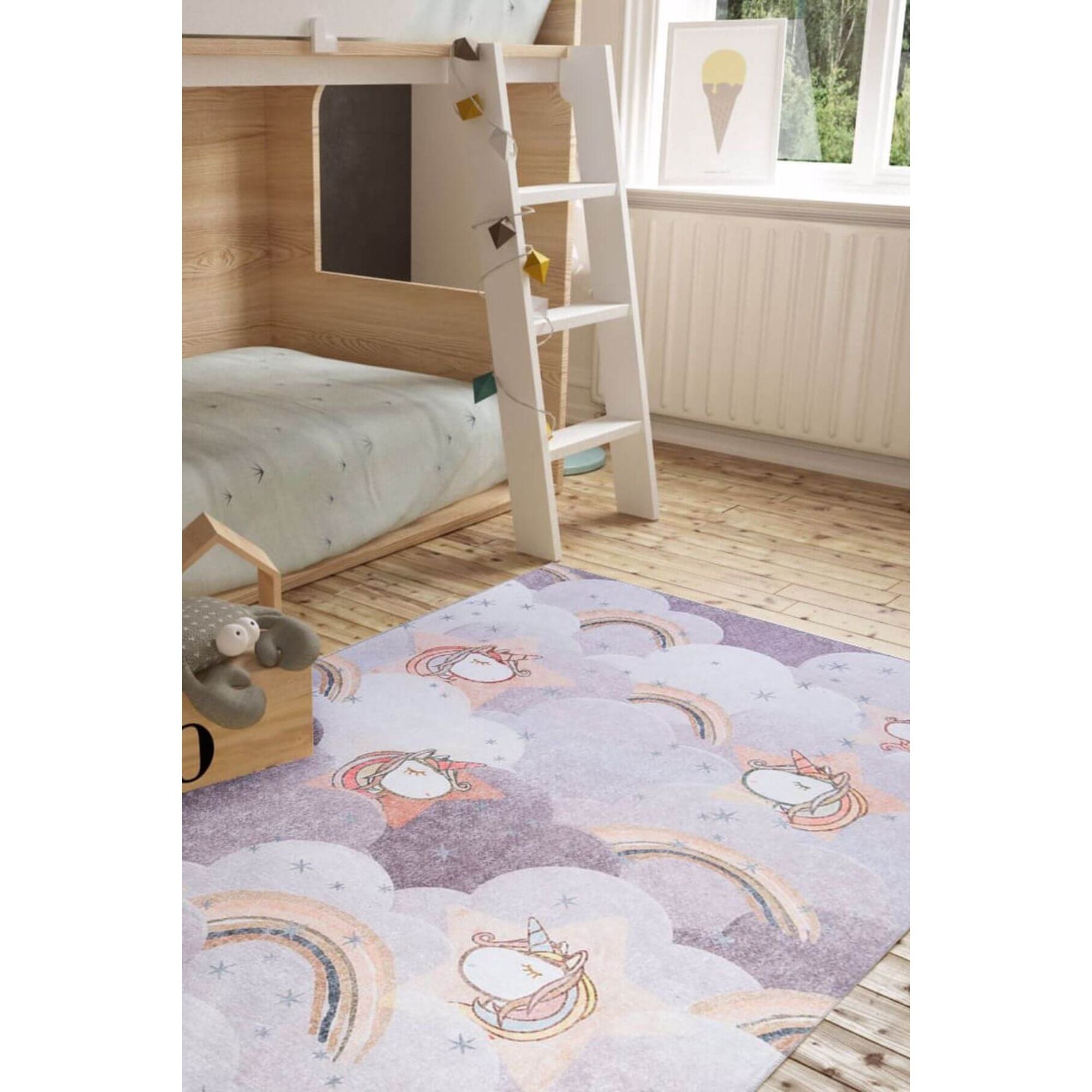 Kids Digital Print Rug - Washable Non Slip Purple Microfiber Area Carpet