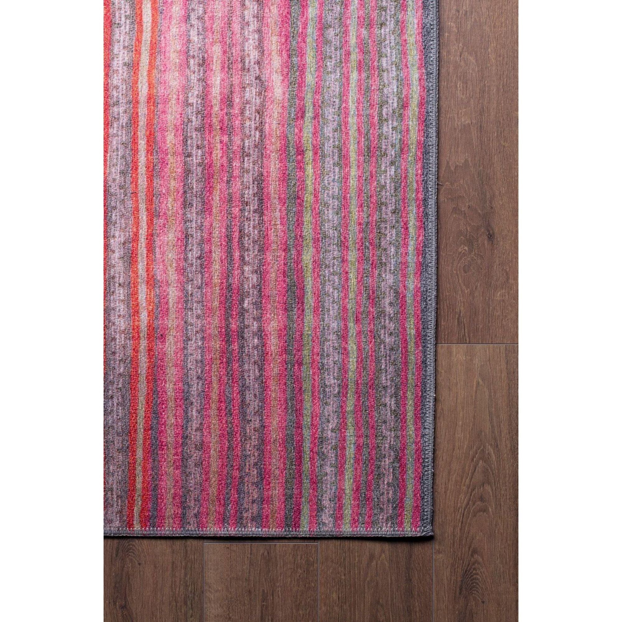Digital Print Area Rug – Washable Non Slip Striped Cotton Microfiber Rug for Living Room