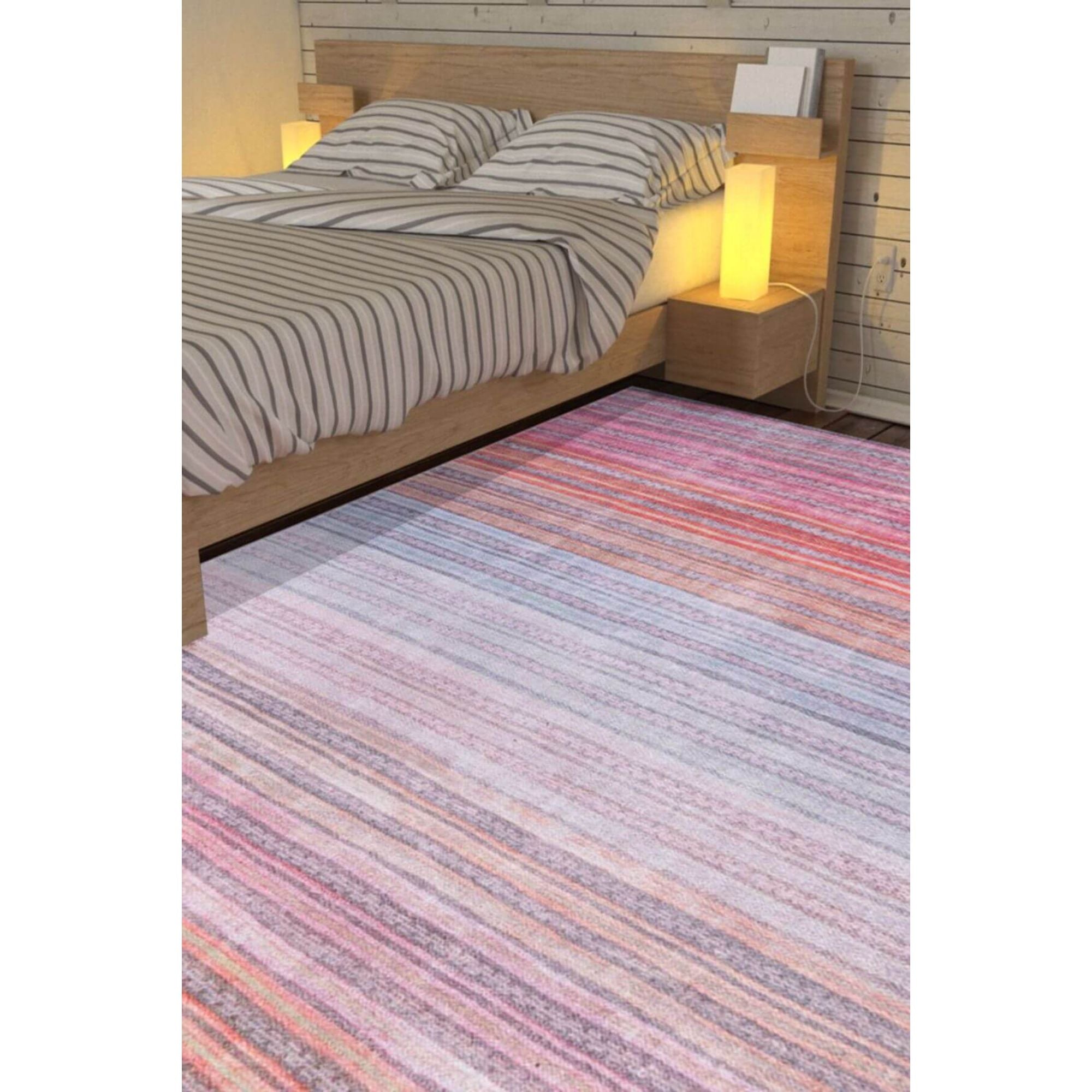 Digital Print Area Rug – Washable Non Slip Striped Cotton Microfiber Rug for Living Room