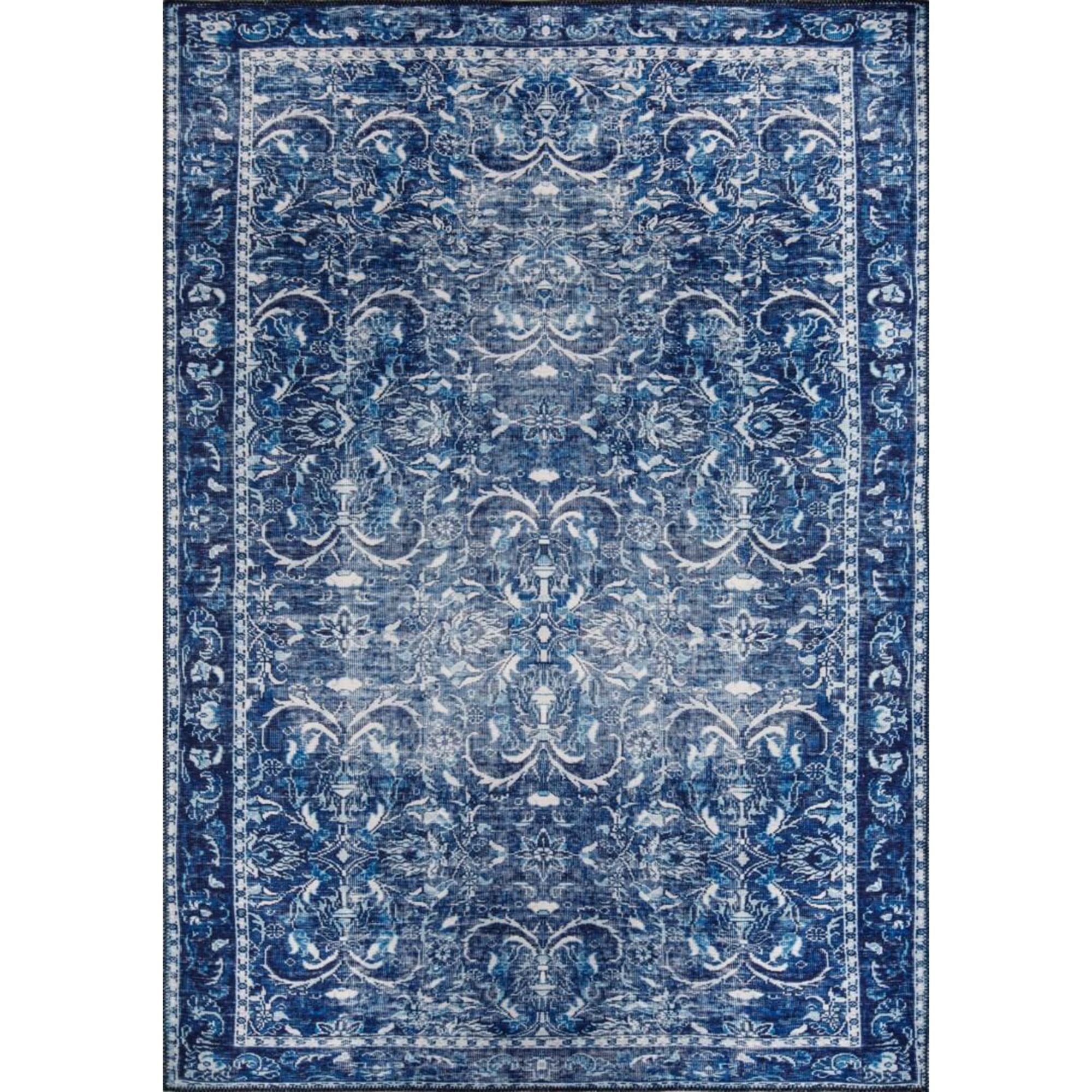Aurillac Navy Floral Cotton Digital Print Area Rug