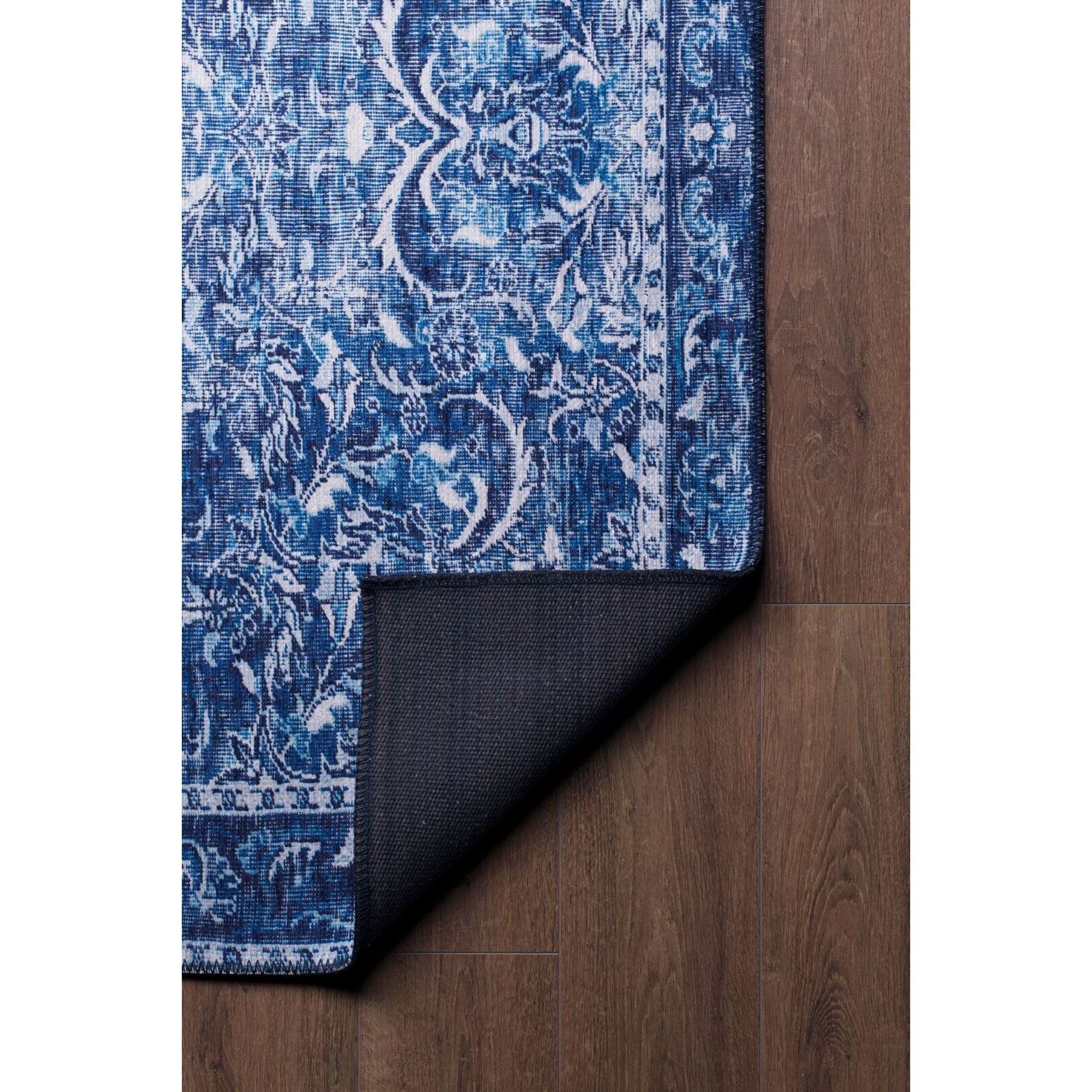 Aurillac Navy Floral Cotton Digital Print Area Rug