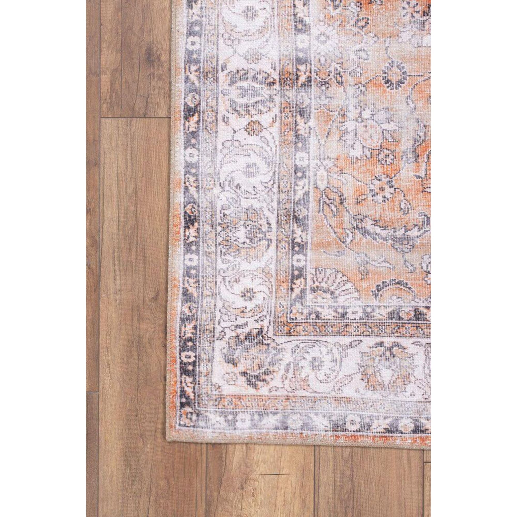 Vintage Cotton Area Rug - Washable Non Slip Orange Floor Covering Carpet