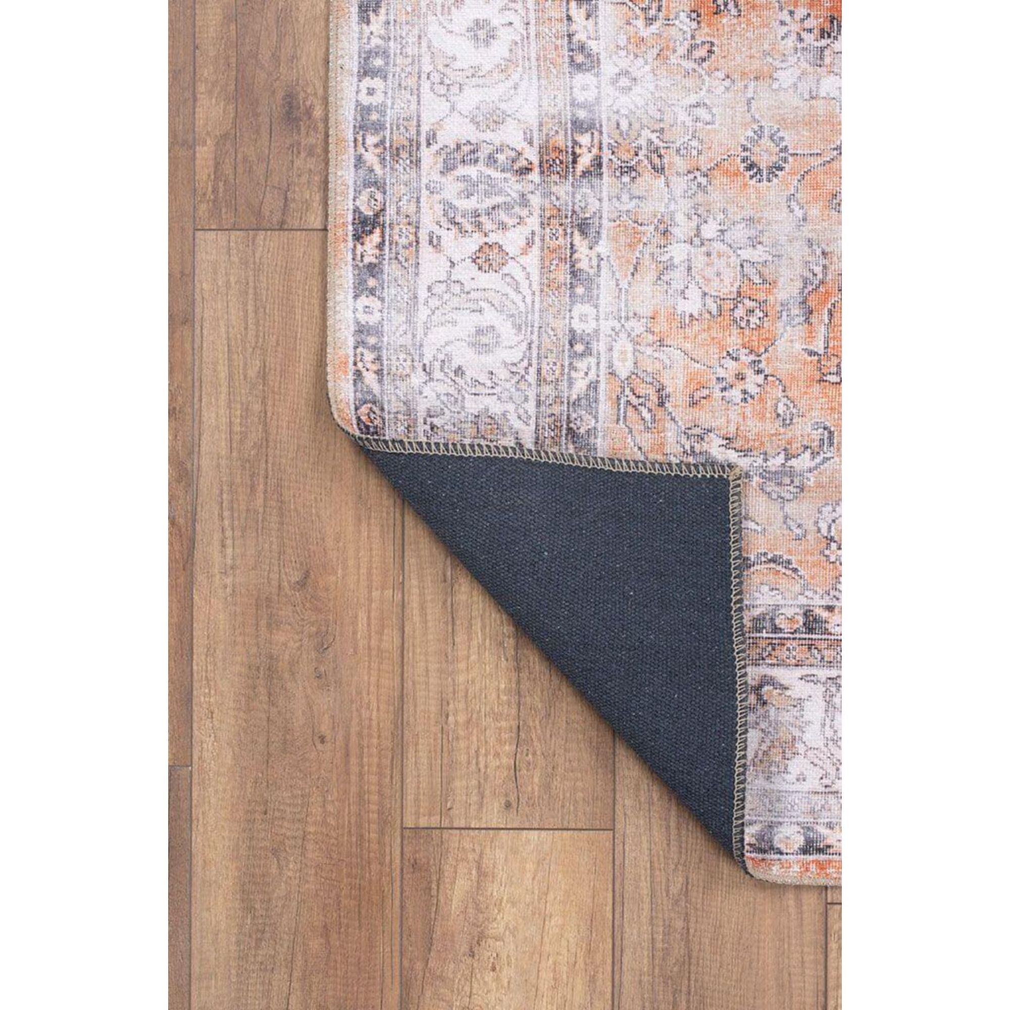 Vintage Cotton Area Rug - Washable Non Slip Orange Floor Covering Carpet