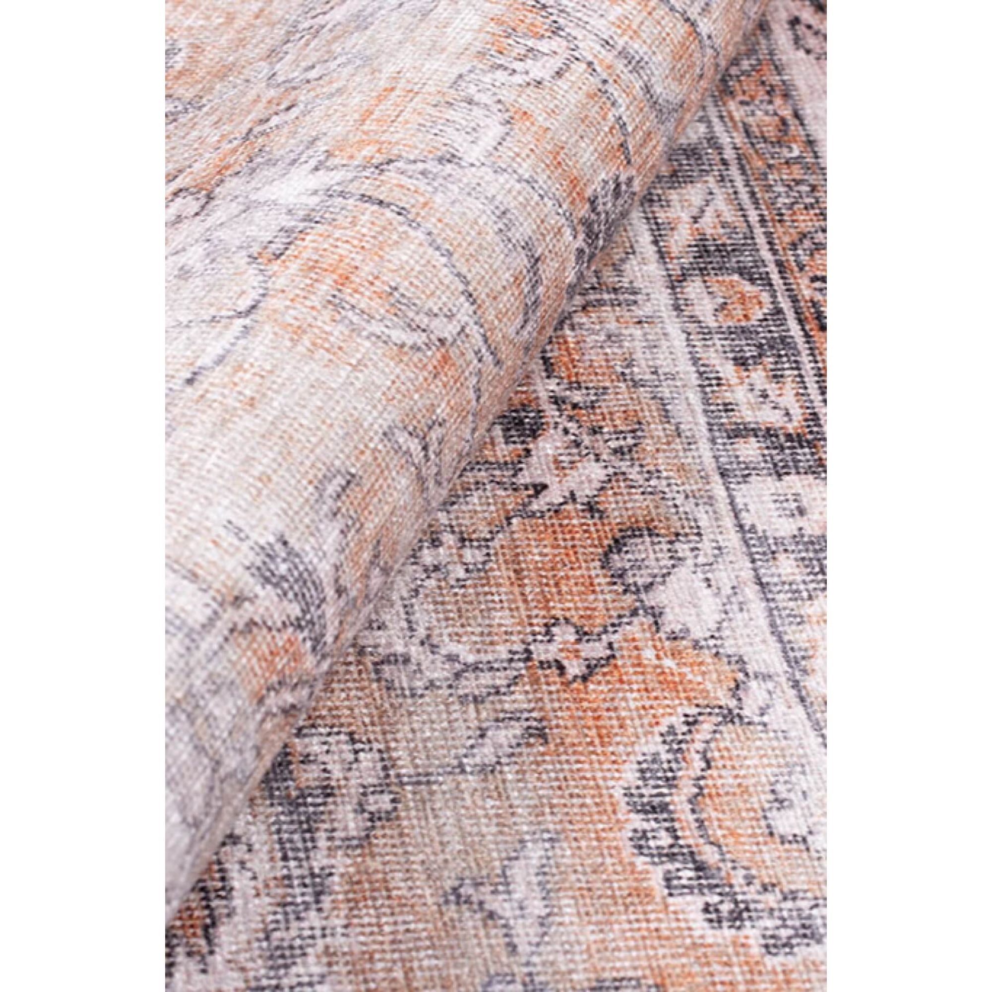 Vintage Cotton Area Rug - Washable Non Slip Orange Floor Covering Carpet