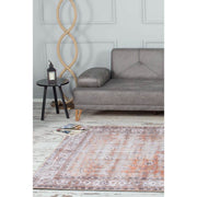 Vintage Cotton Area Rug - Washable Non Slip Orange Floor Covering Carpet