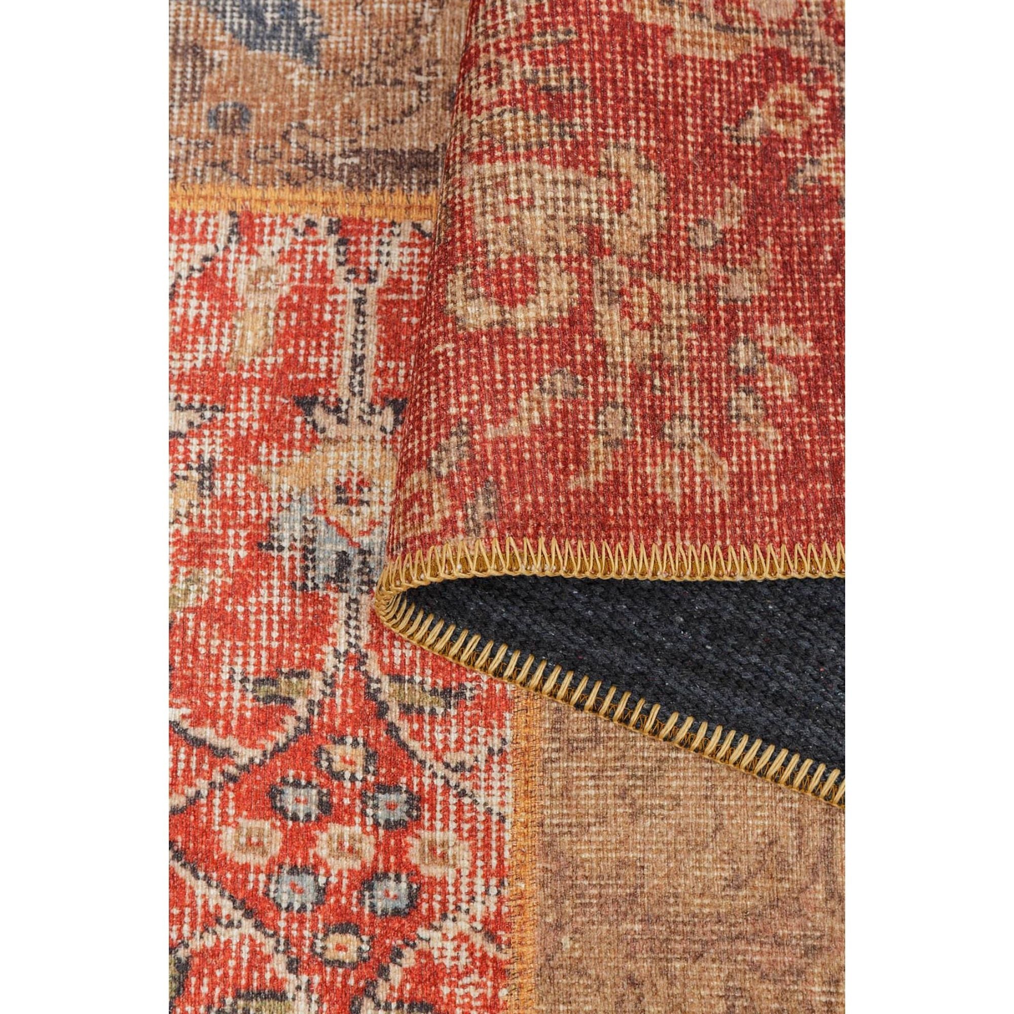 Digital Print Area Rug - Washable Non Slip Red Patchwork Cotton Carpet With Soft Microfiber