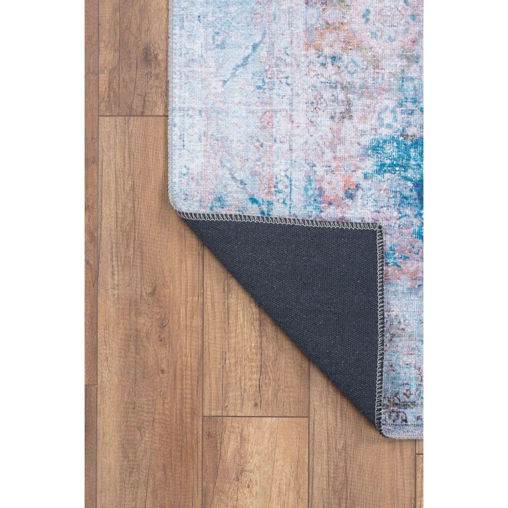 Vintage Cotton Area Rug - Blue Soft Microfiber Carpet | Washable Non Slip Rug
