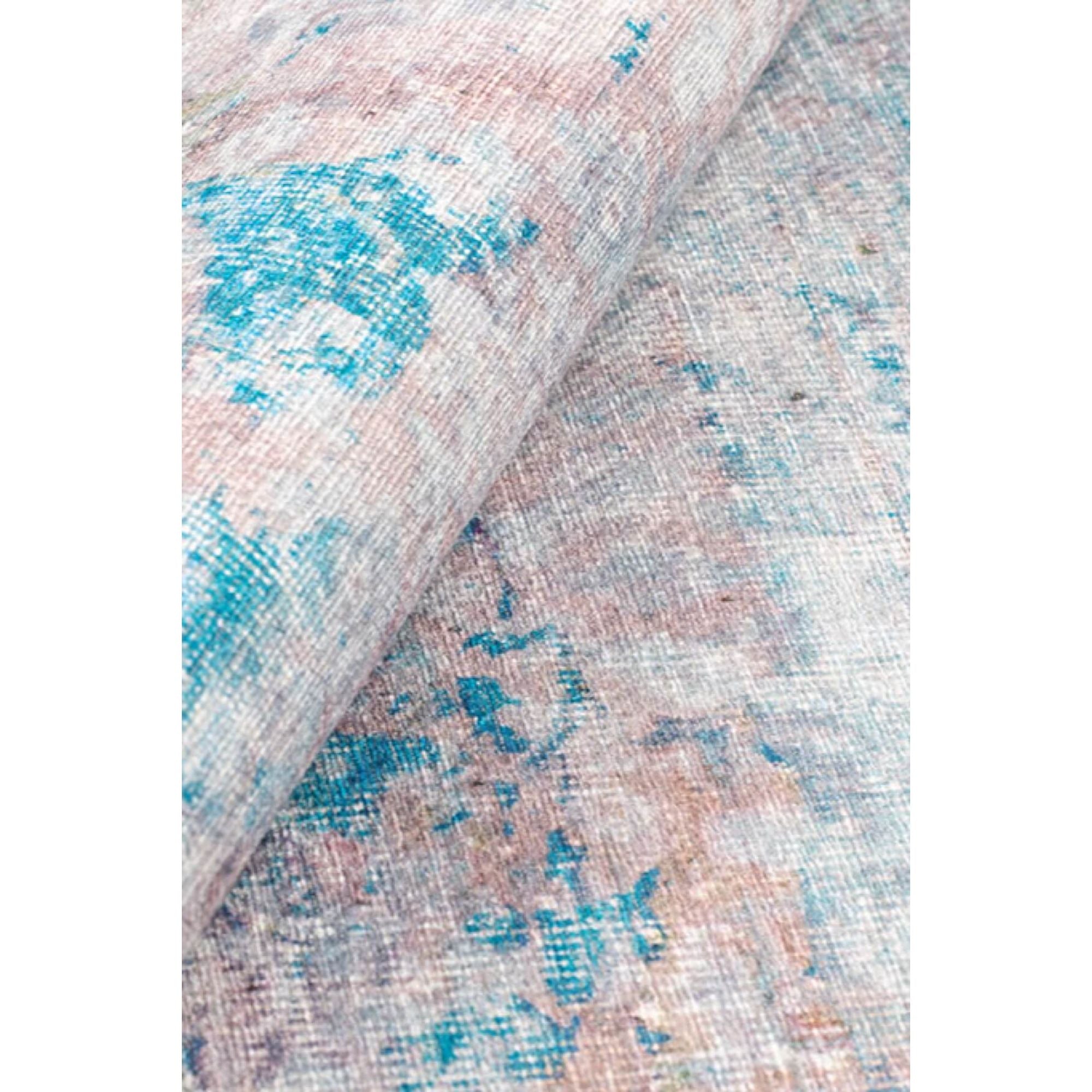 Vintage Cotton Area Rug - Blue Soft Microfiber Carpet | Washable Non Slip Rug